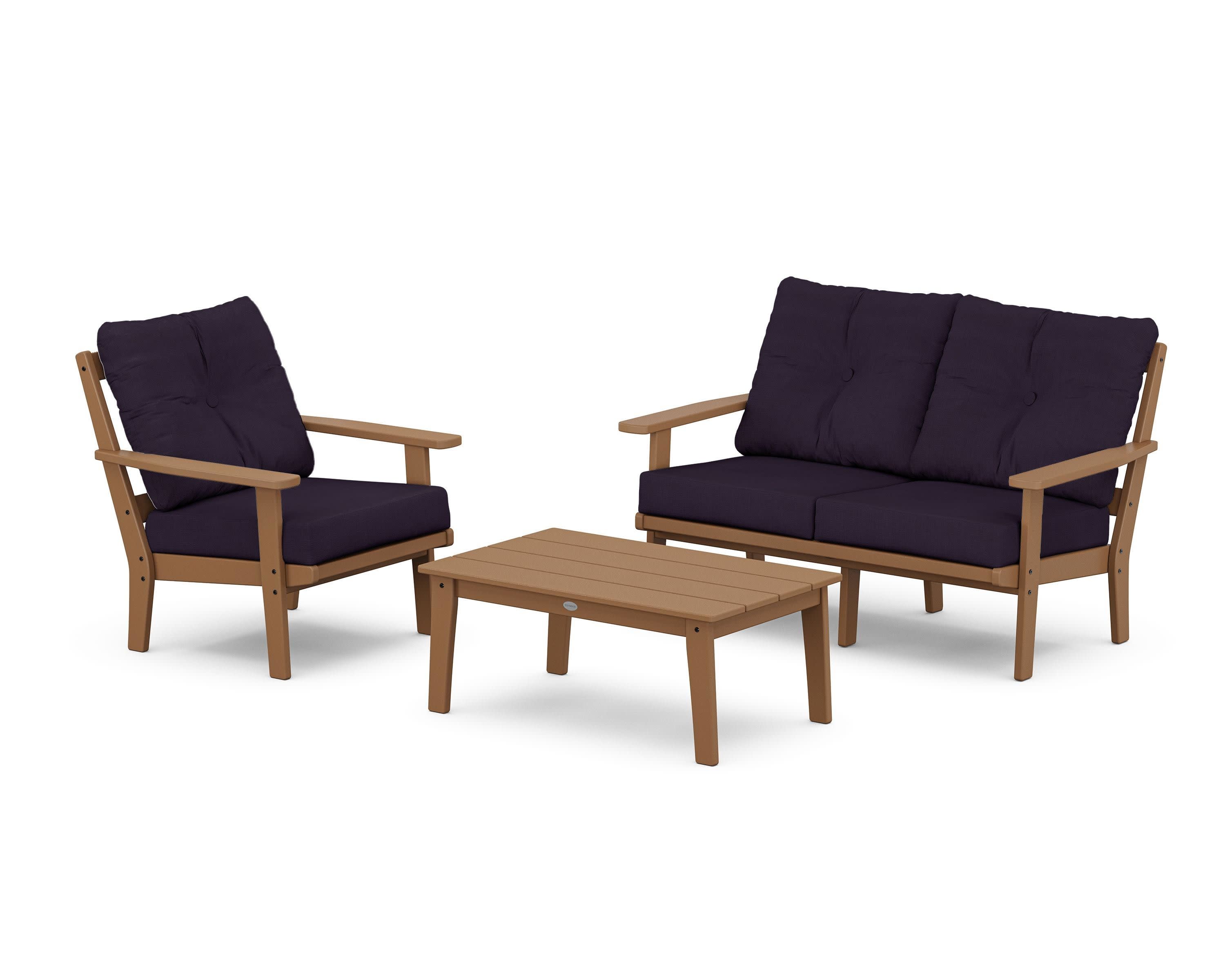 Prairie 3-Piece Deep Seating Set with Loveseat in Teak / Navy Linen
