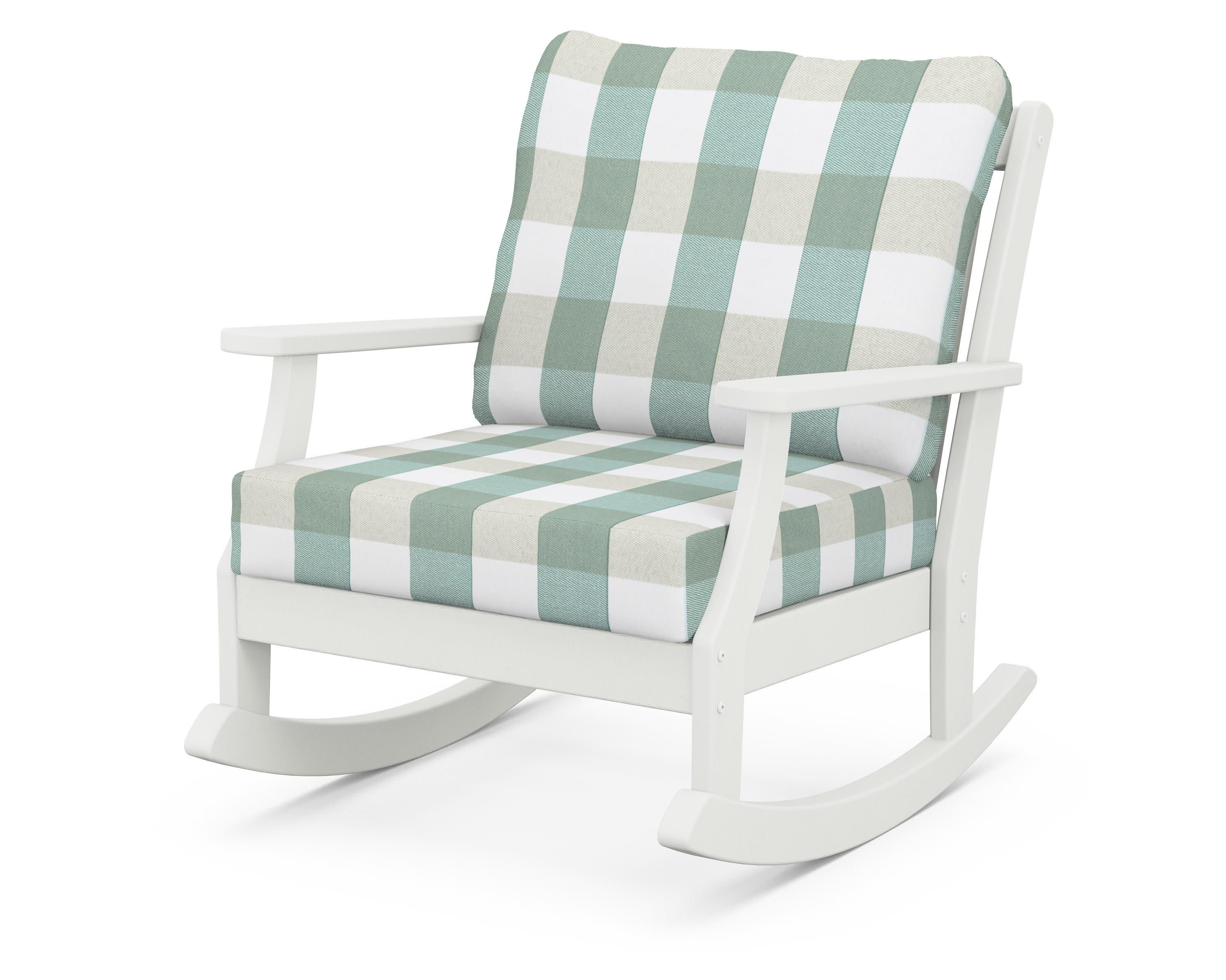 Braxton Deep Seating Rocking Chair in Vintage White / Buffalo Plaid Glacier Spa