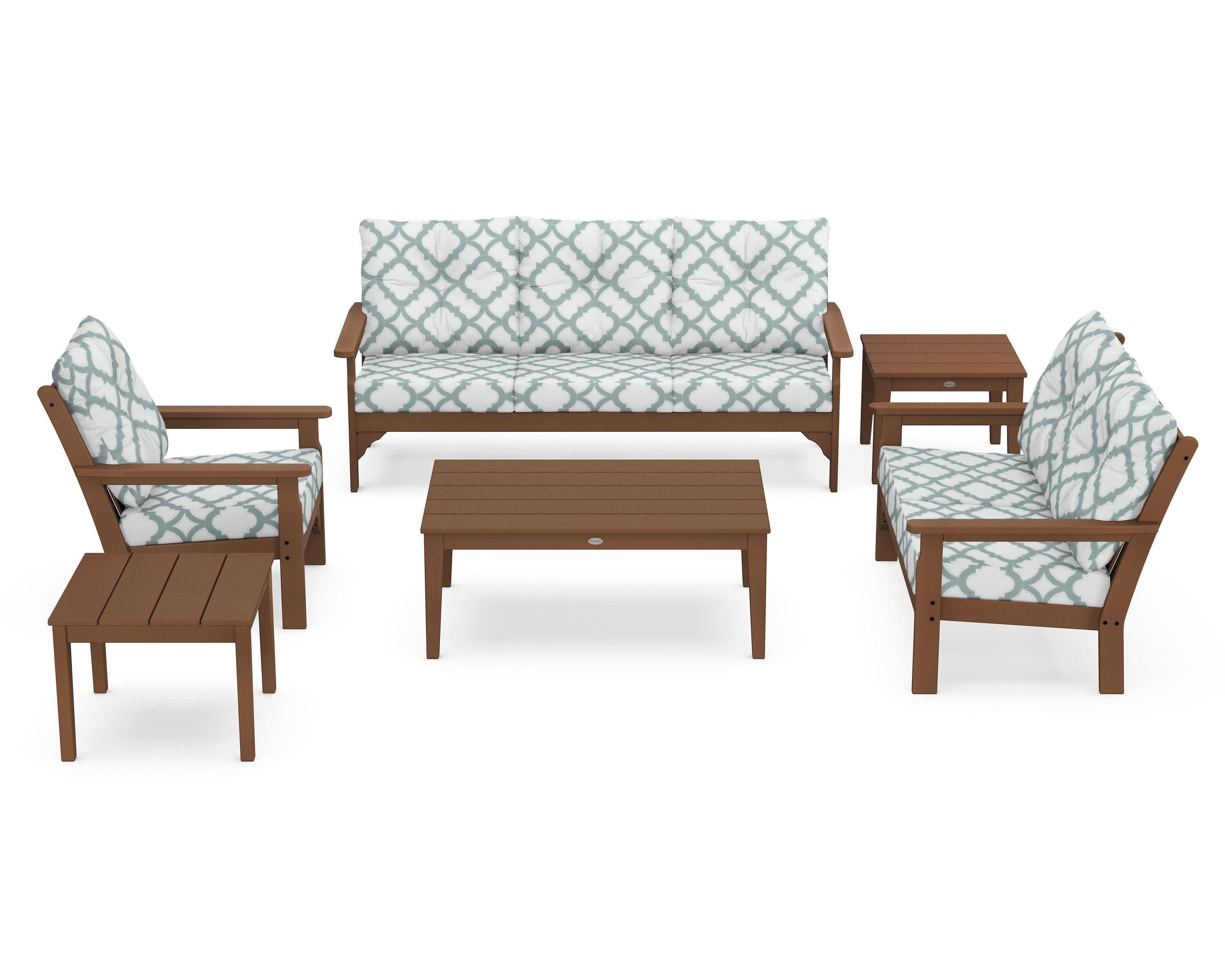 Vineyard 6-Piece Deep Seating Set in Teak / Trellis Glacier Spa