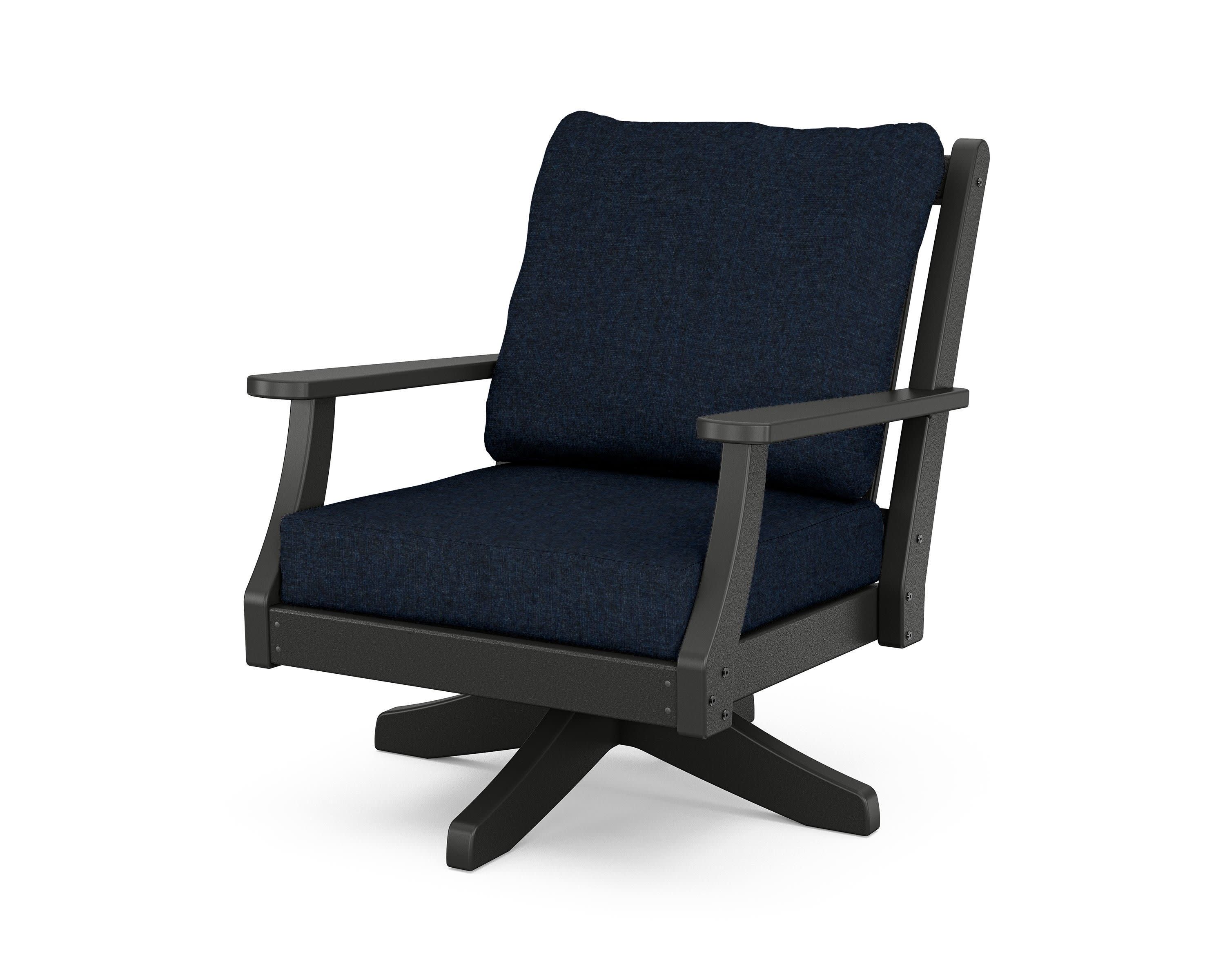 Wovendale Deep Seating Swivel Chair in Black / Marine Indigo