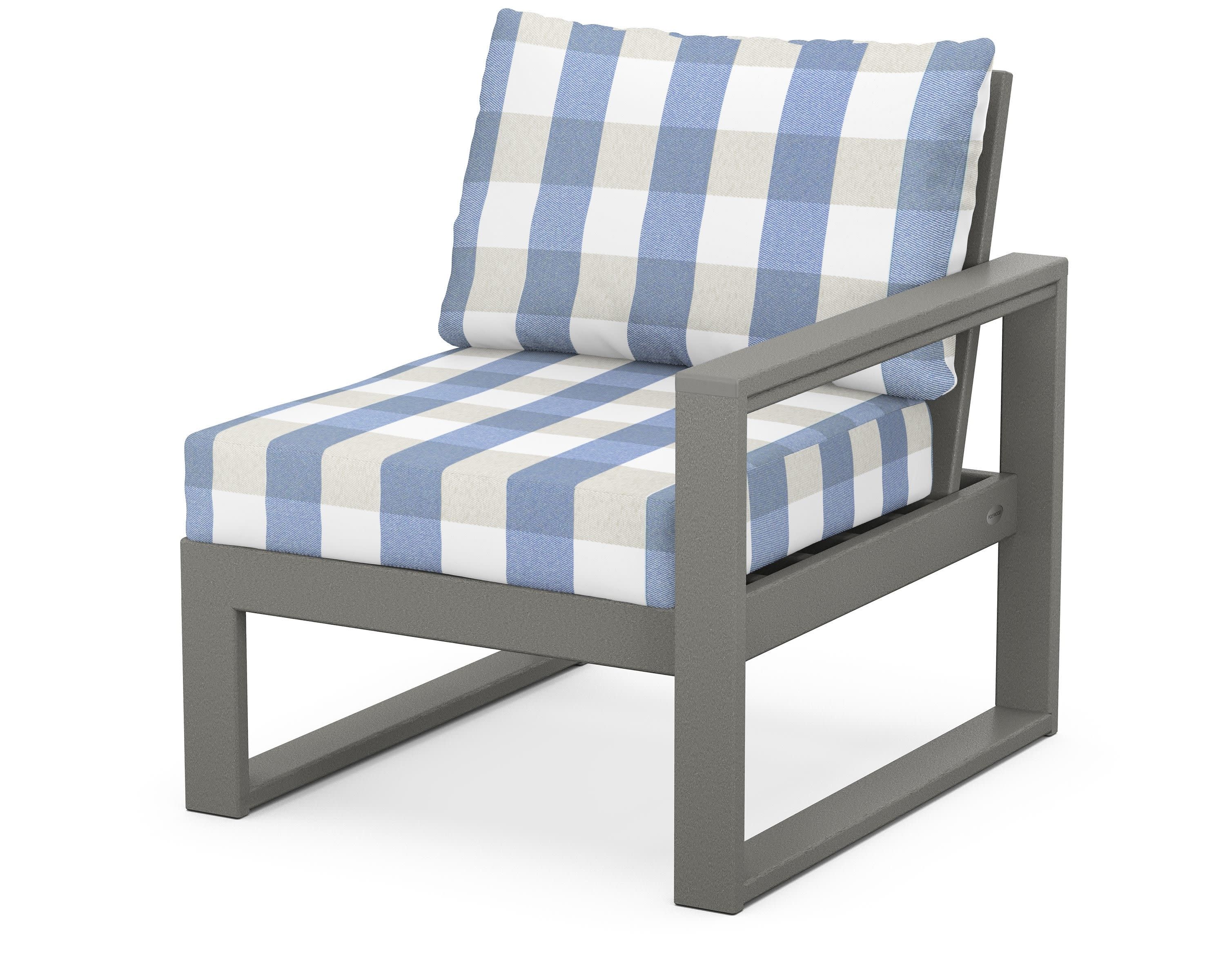 EDGE Modular Right Arm Chair in Slate Grey / Buffalo Plaid Sky Blue