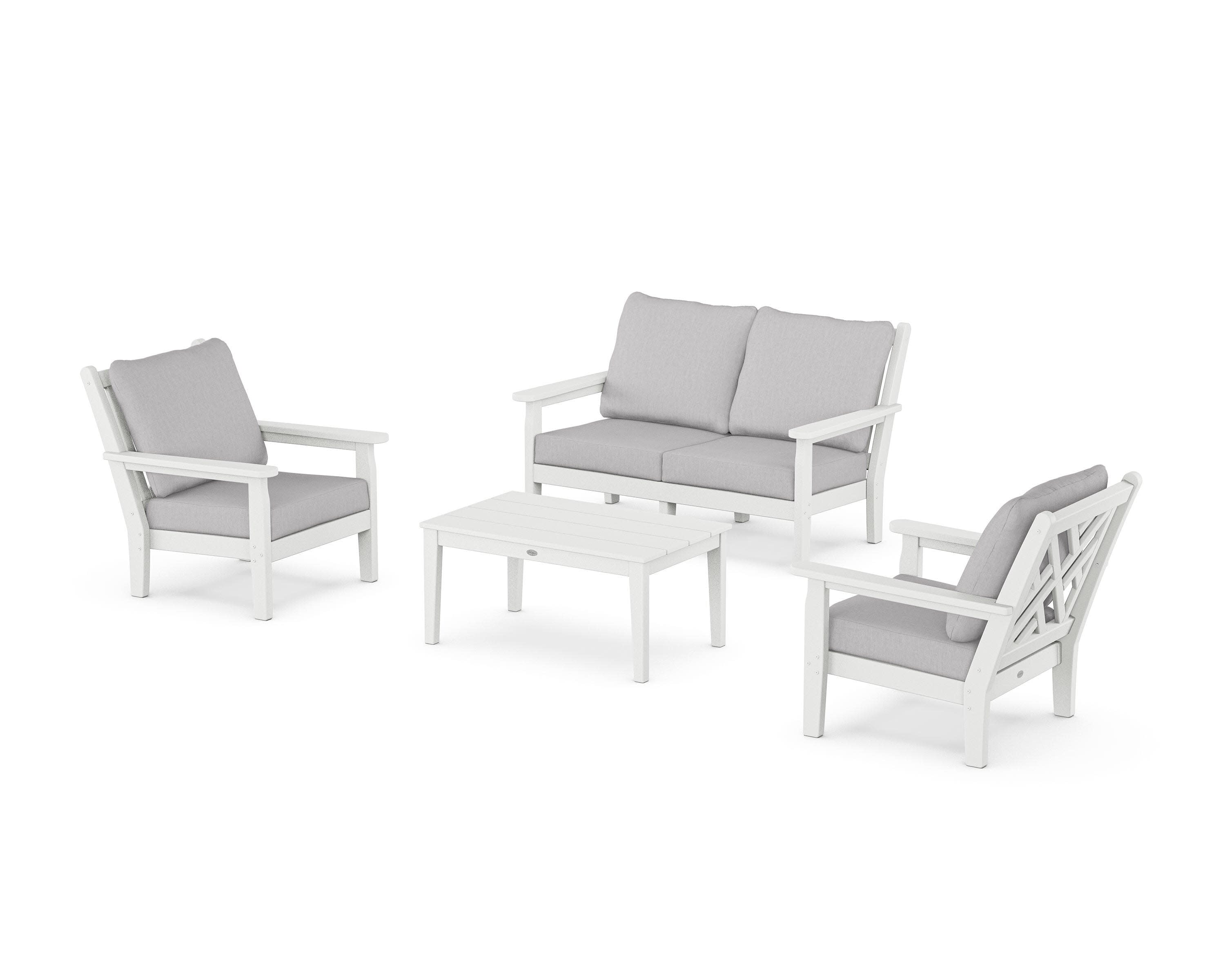 Chippendale 4-Piece Deep Seating Set with Loveseat in White / Granite