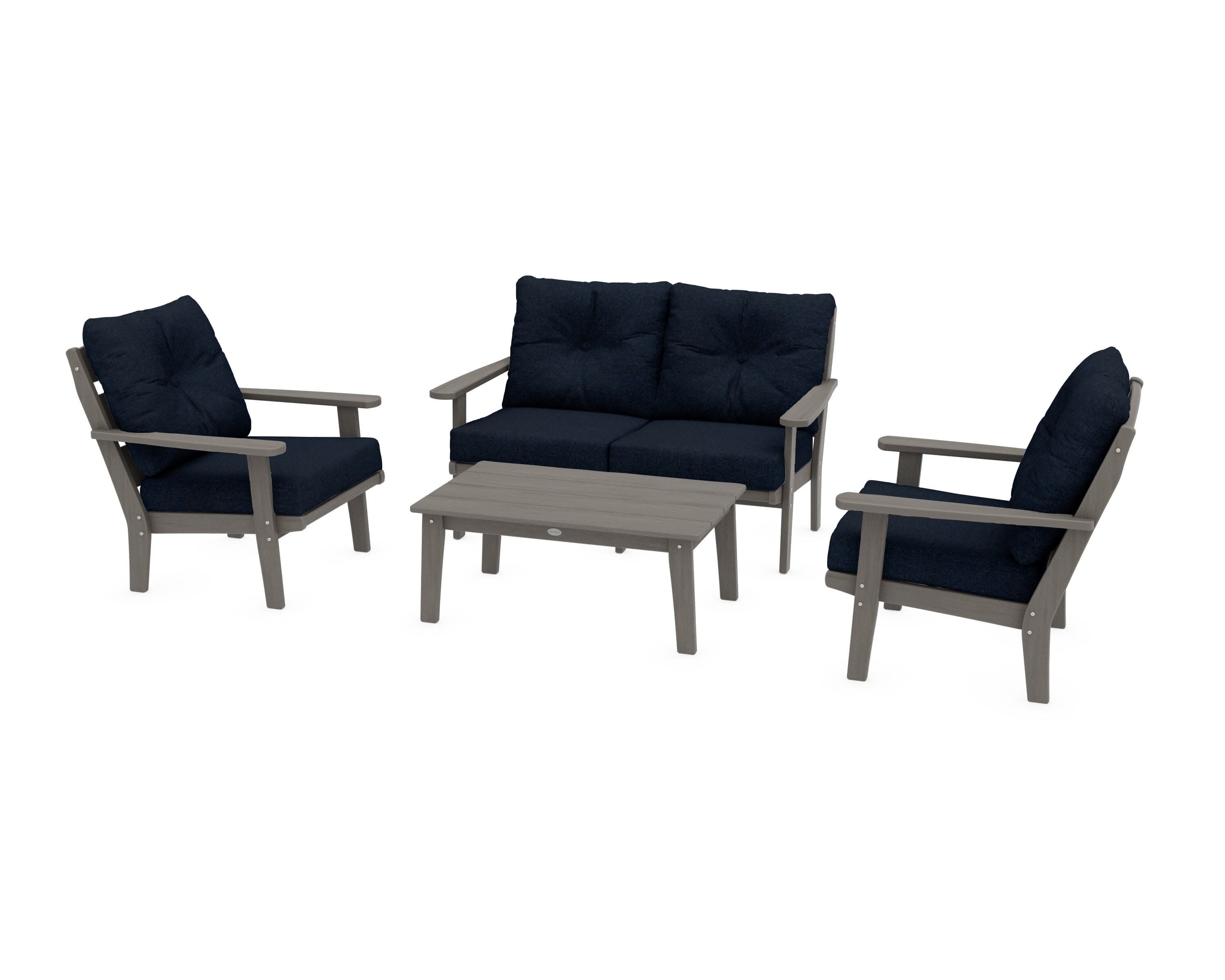 Lakeside 4-Piece Deep Seating Set in Driftwood / Marine Indigo