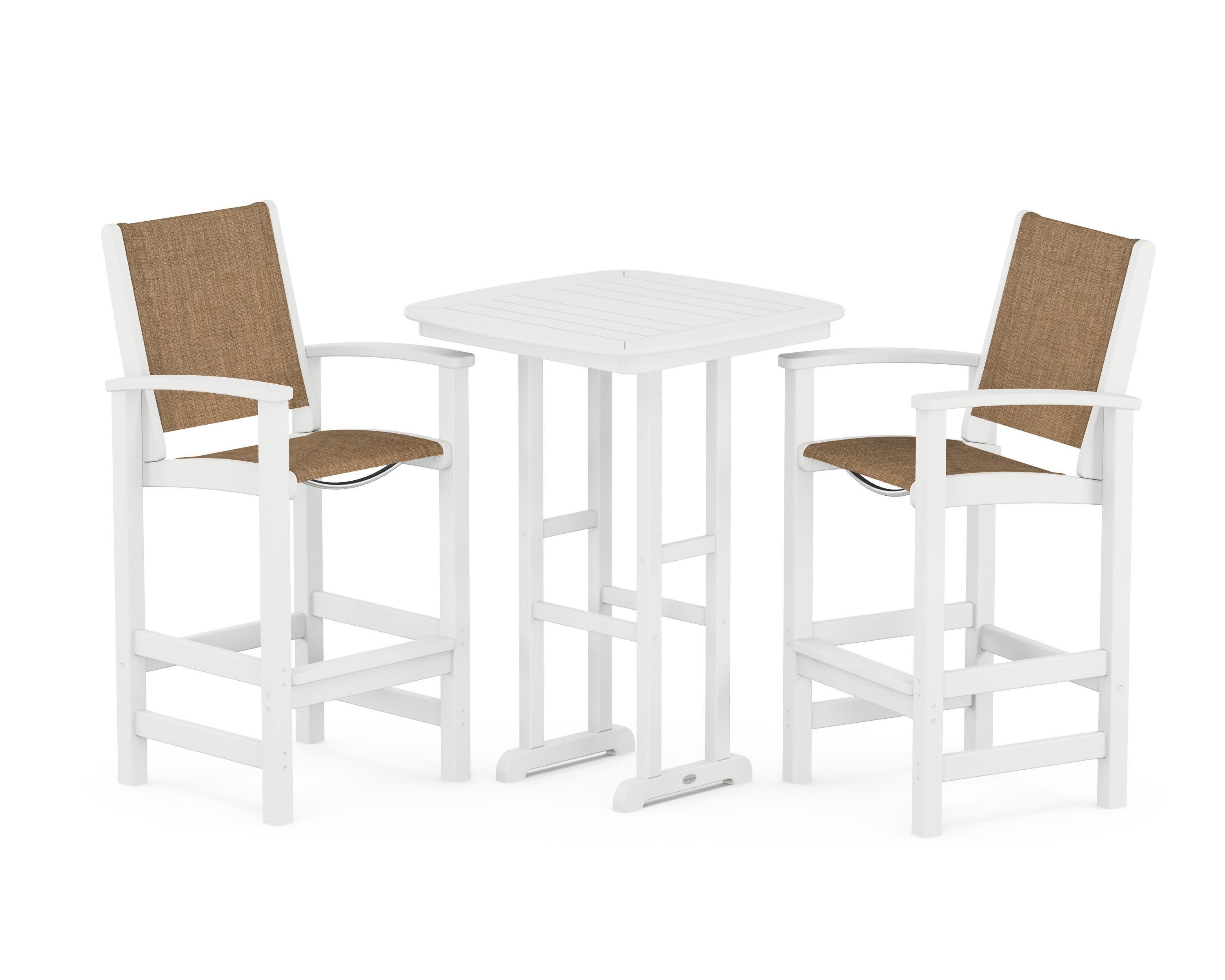 Coastal 3-Piece Bar Set in White / Burlap Sling
