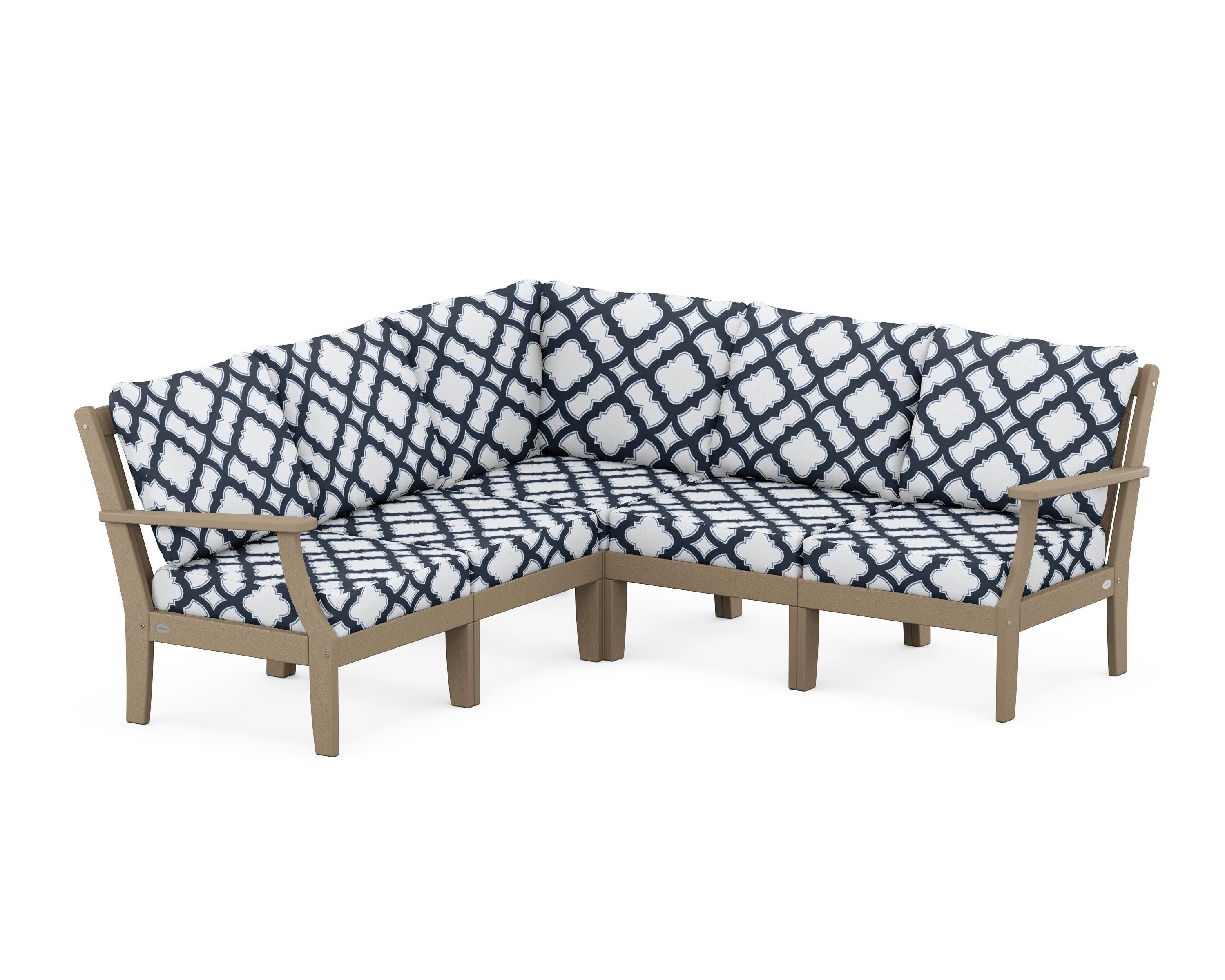 Braxton Modular 5-Piece Deep Seating Set in Vintage Sahara / Trellis Marine Indigo