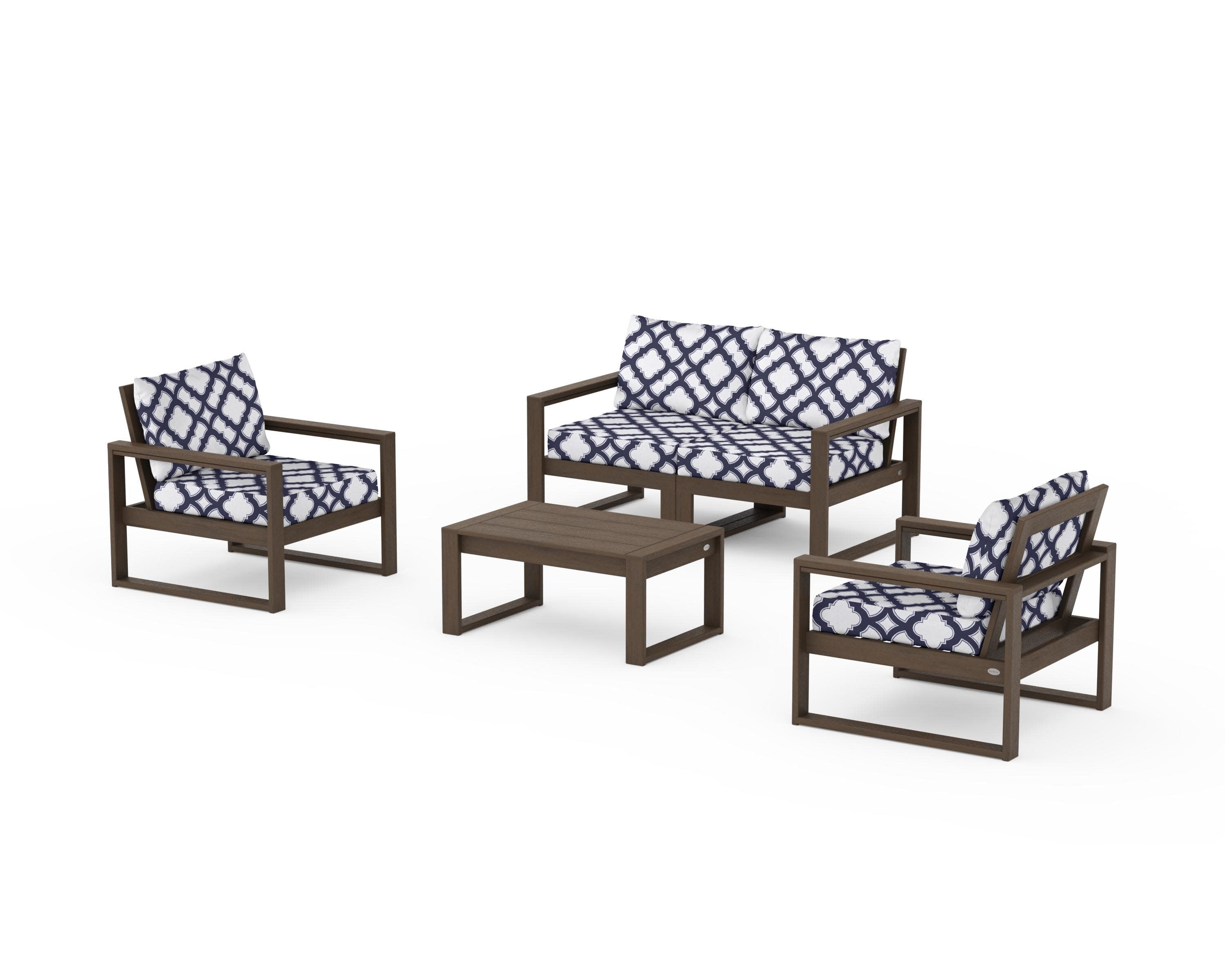 EDGE Sectional 4-Piece Deep Seating Set with Loveseat in Kona / Trellis Navy