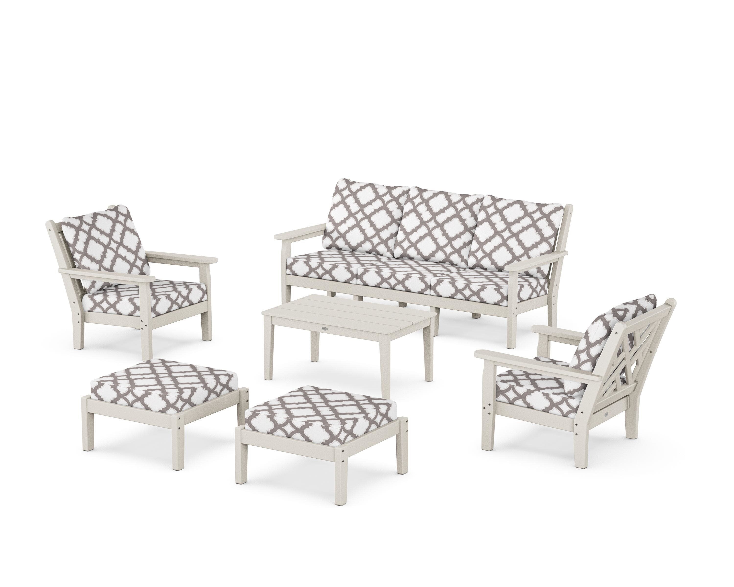 Chippendale 6-Piece Lounge Sofa Set in Sand / Trellis Grey Mist