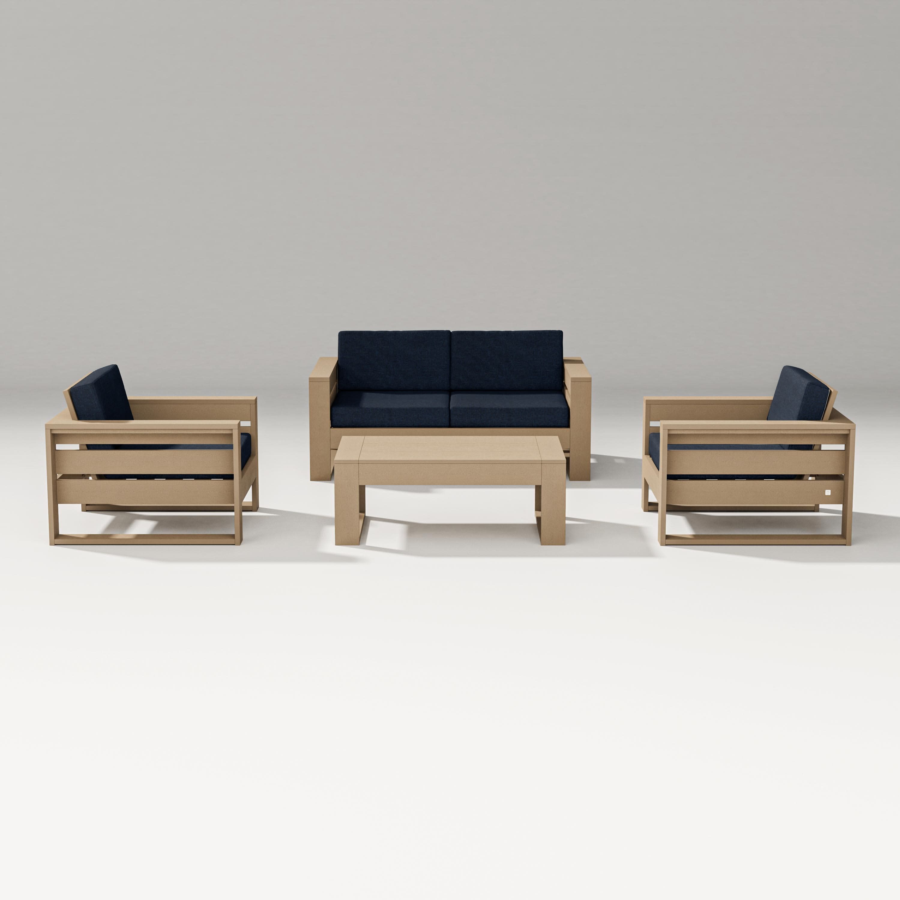 Latitude 4-Piece Lounge Loveseat Set in Vintage Sahara / Marine Indigo