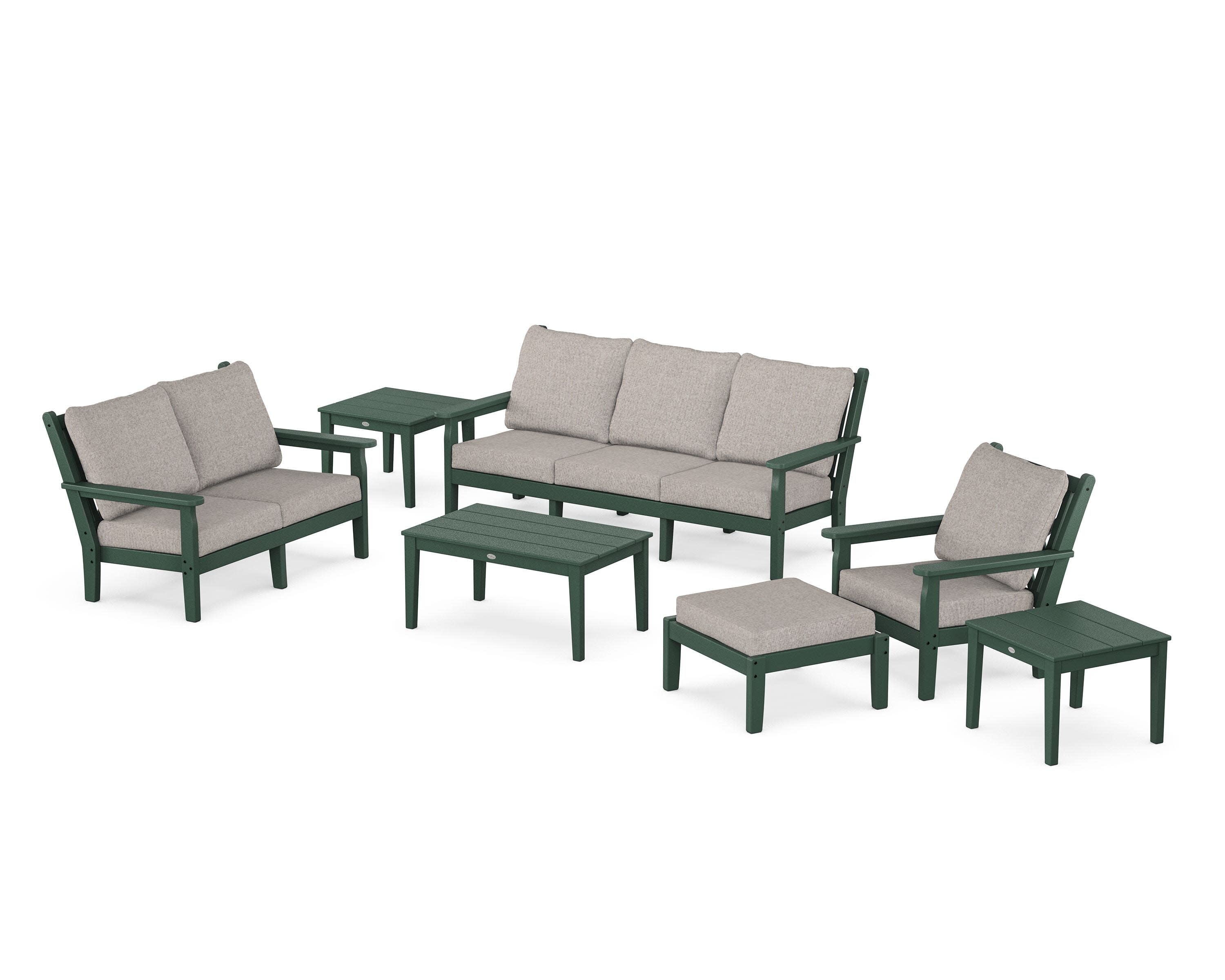 Chippendale 7-Piece Deep Seating Set in Green / Weathered Tweed