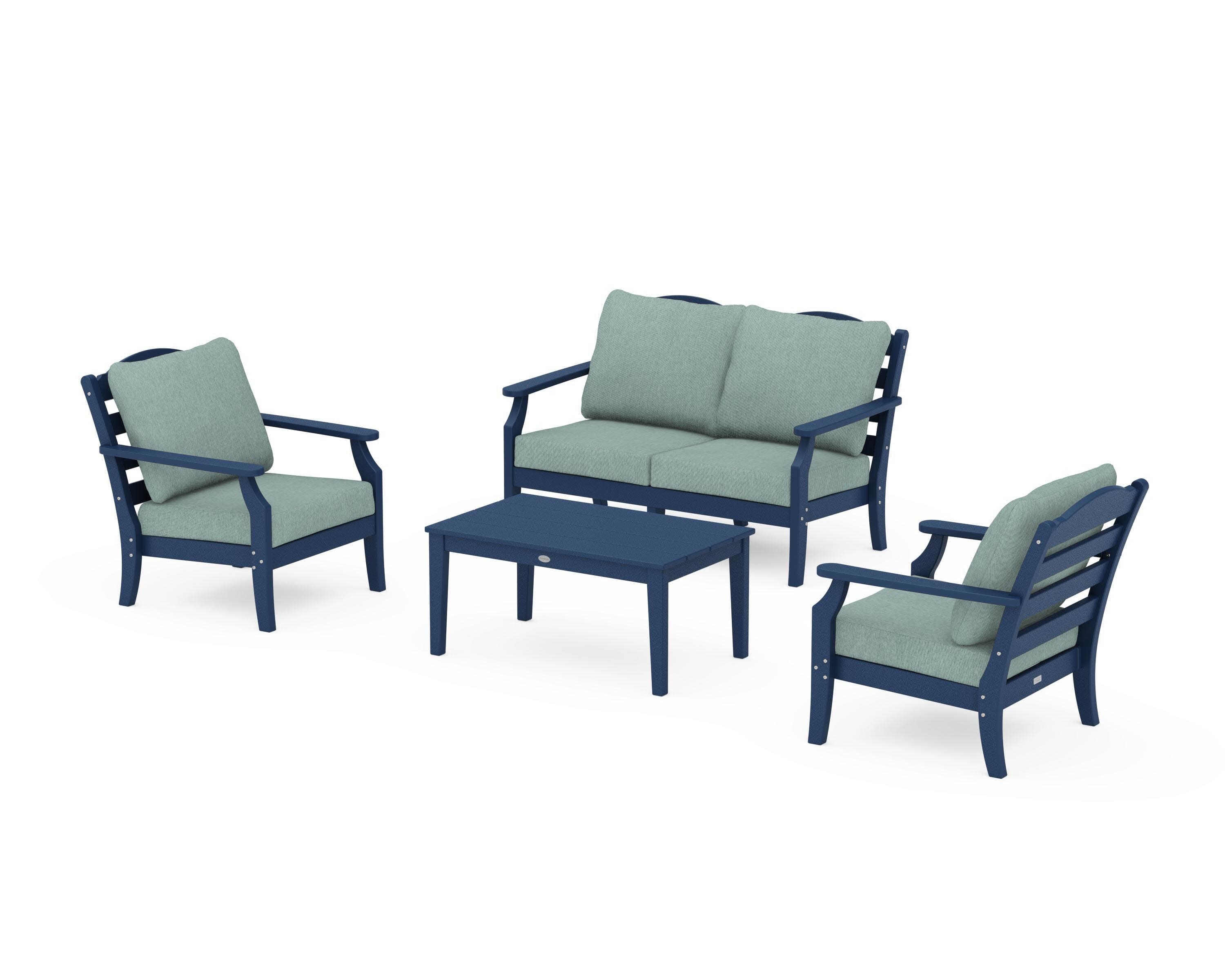 Savannah 4-Piece Deep Seating Set with Loveseat in Navy / Glacier Spa