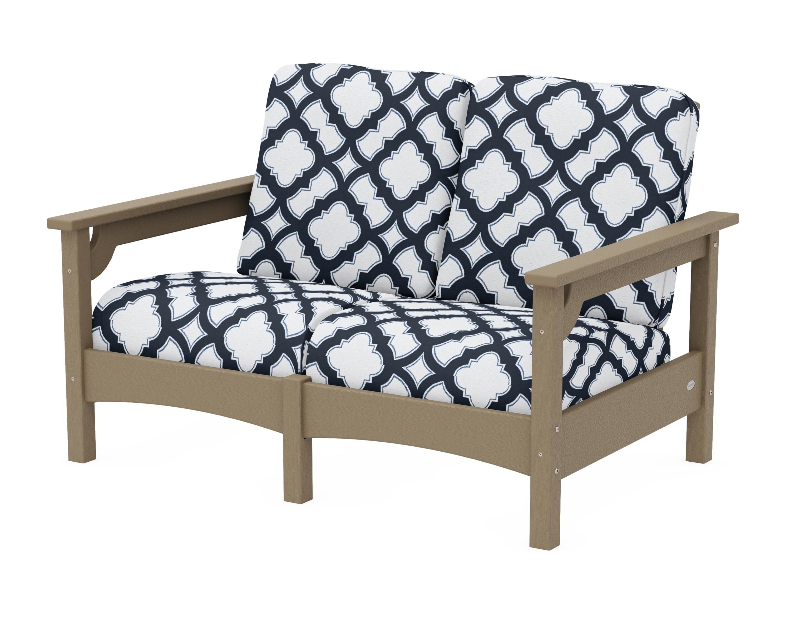 Club Loveseat in Vintage Sahara / Trellis Marine Indigo