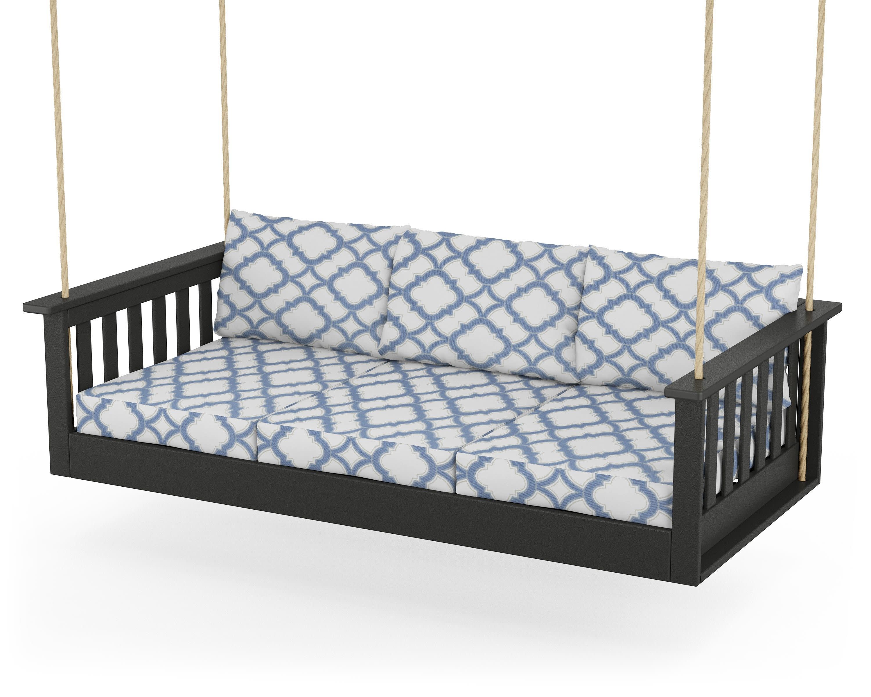 Vineyard Daybed Swing in Black / Trellis Sky Blue