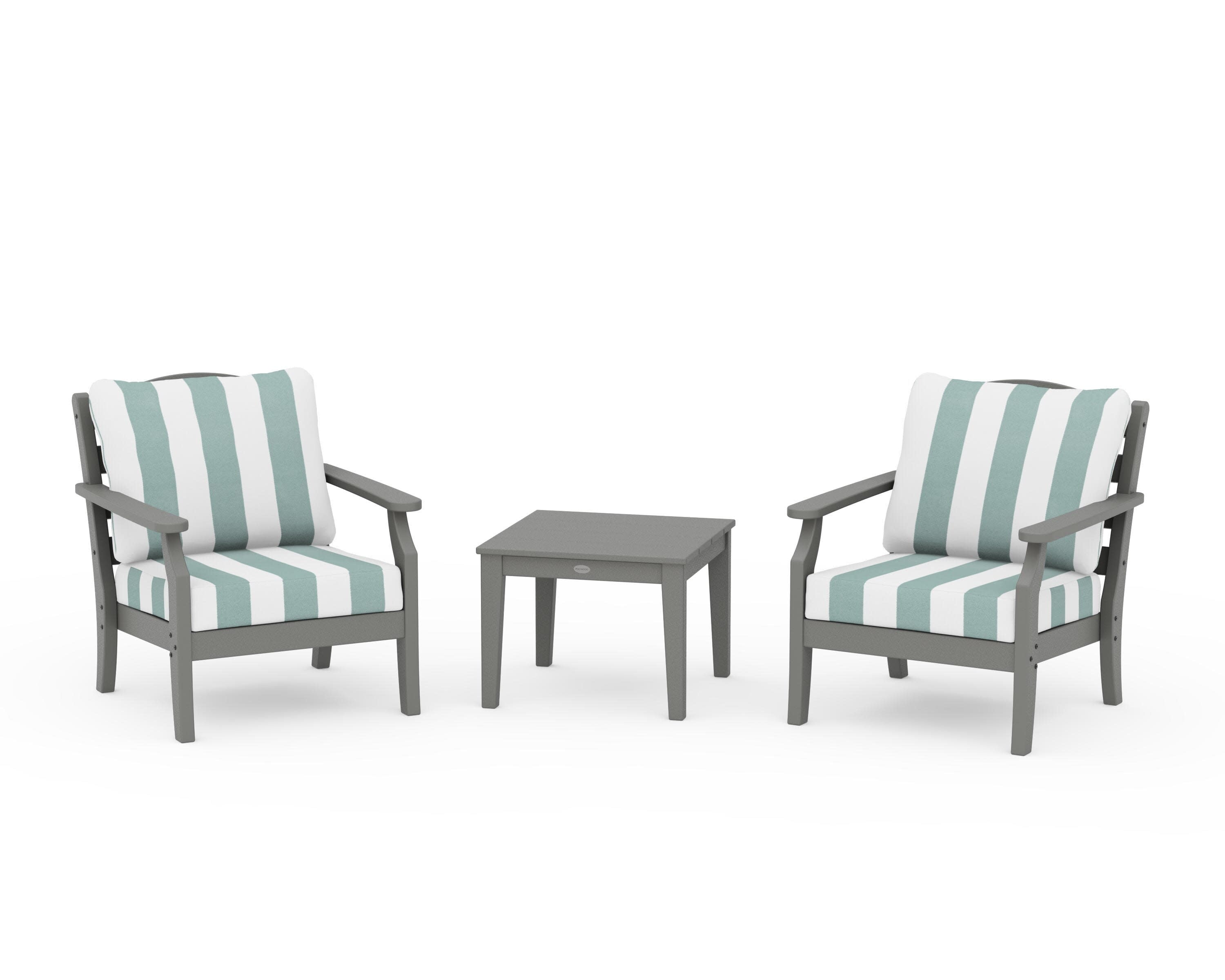 Savannah 3-Piece Deep Seating Set in Slate Grey / Cabana Stripe Glacier Spa