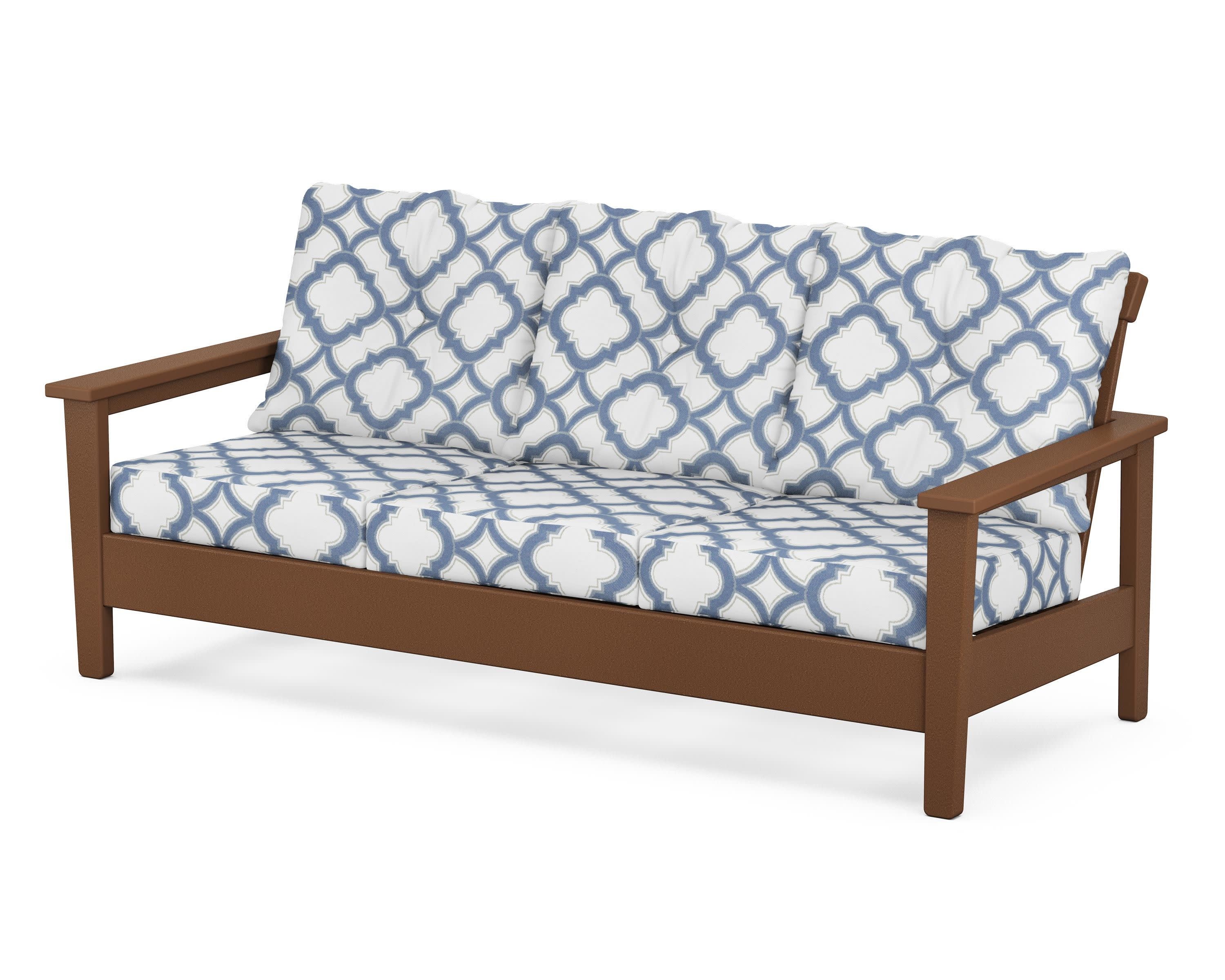 Prescott Deep Seating Sofa in Teak / Trellis Sky Blue