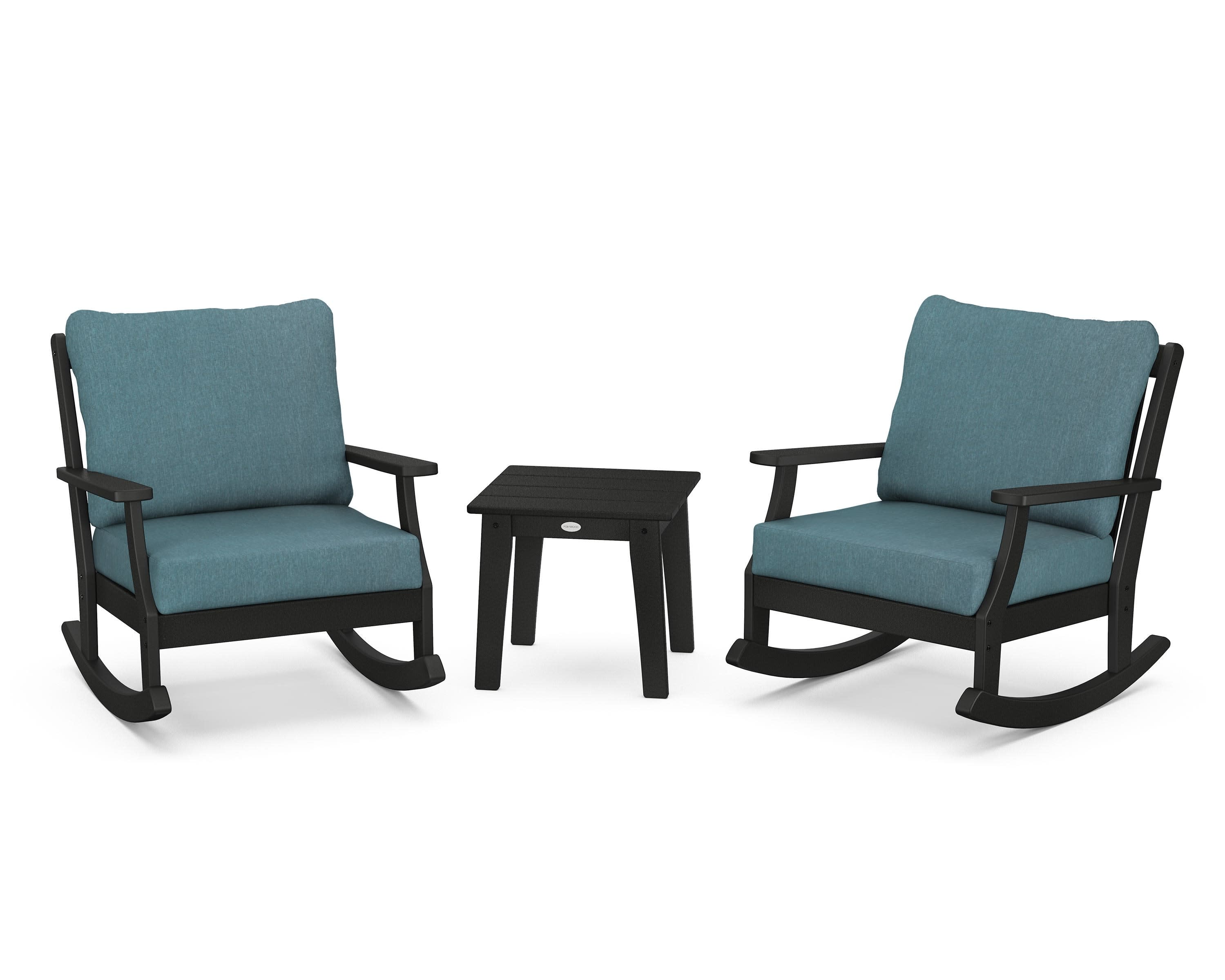 Braxton 3-Piece Deep Seating Rocker Set in Black / Ocean Teal
