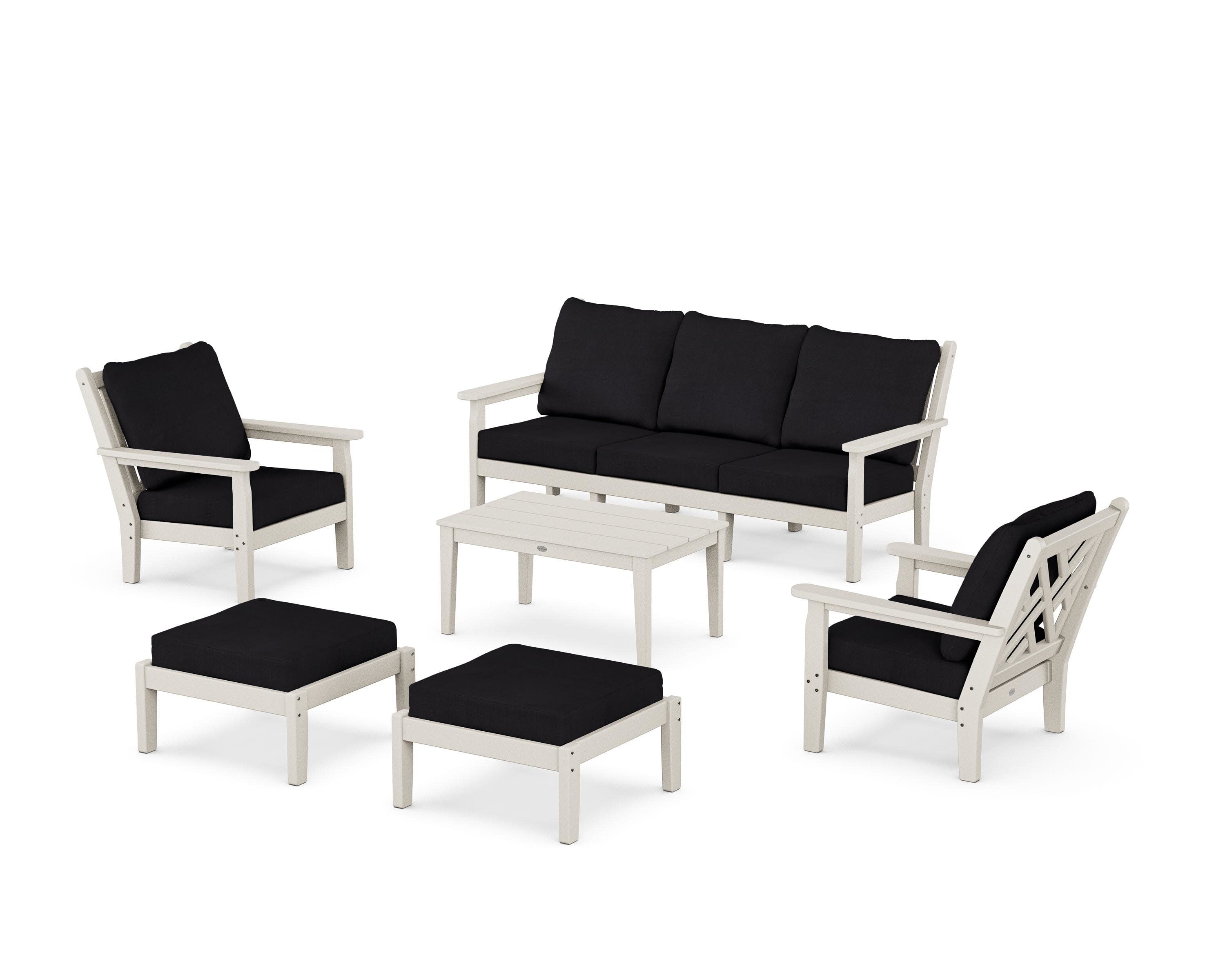 Chippendale 6-Piece Lounge Sofa Set in Sand / Midnight Linen