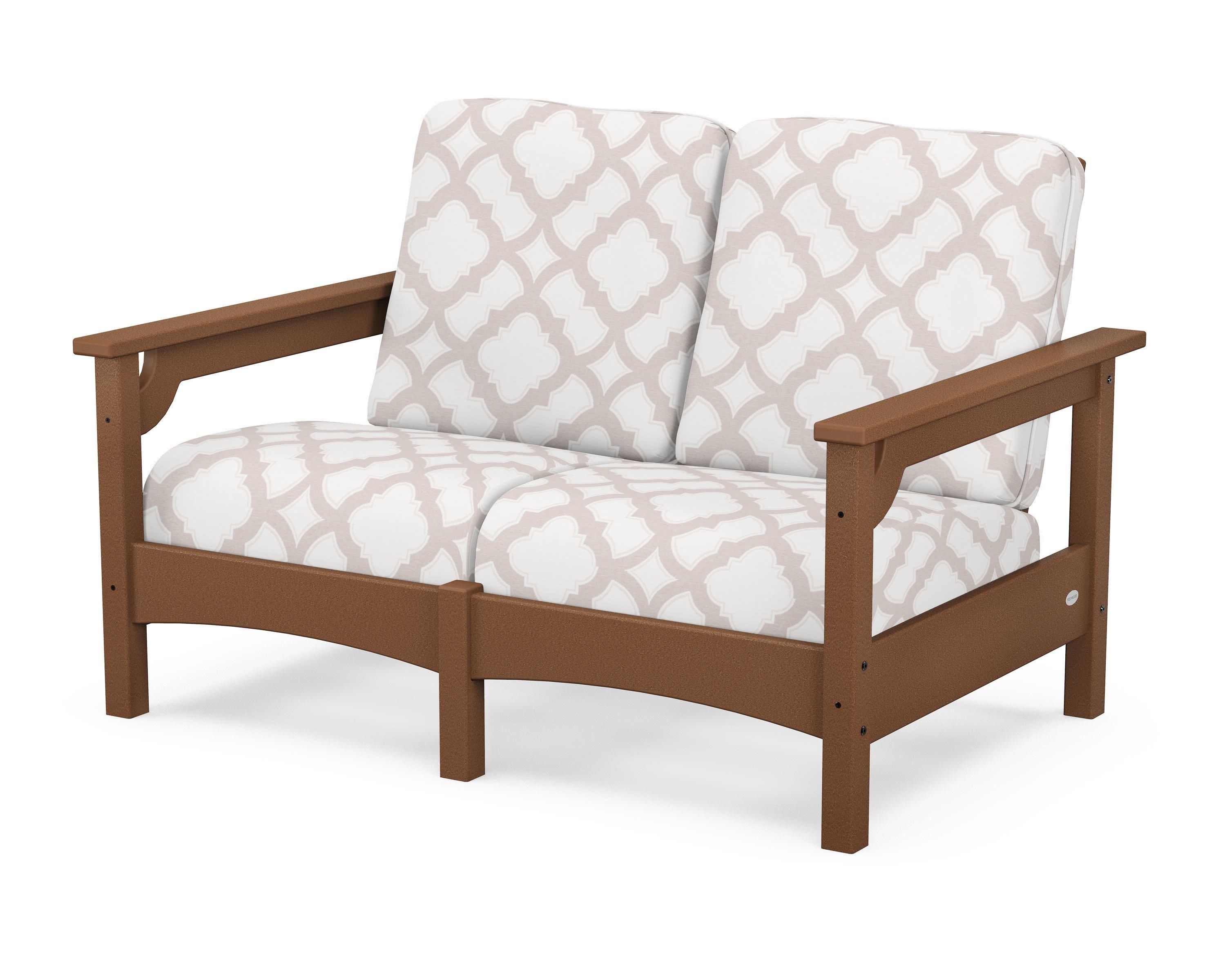 Club Loveseat in Teak / Trellis Dune Burlap