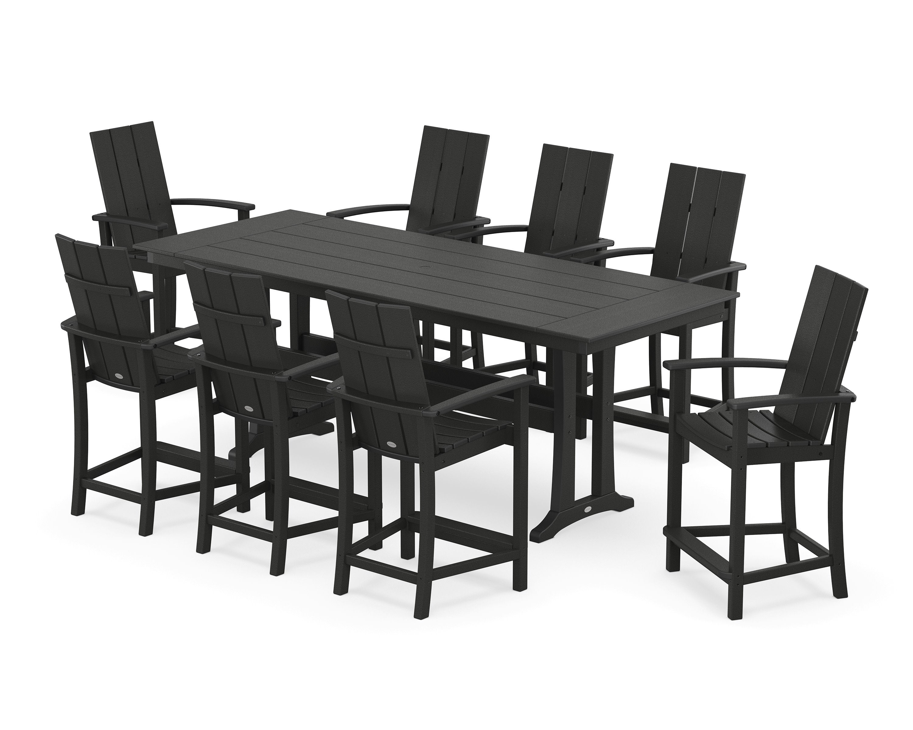 Modern Adirondack 9-Piece Farmhouse Counter Set with Trestle Legs in Black