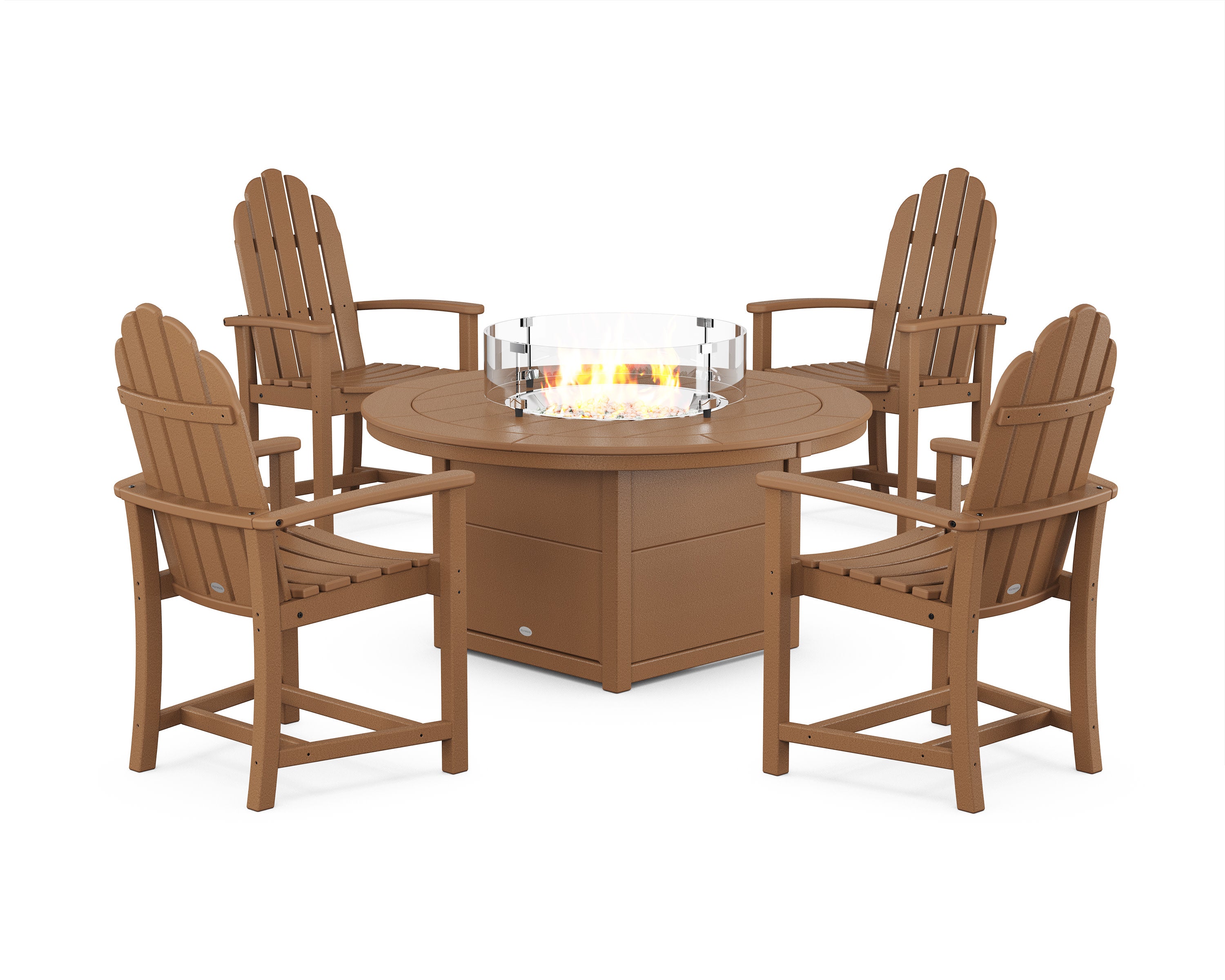 Classic 4-Piece Upright Adirondack Conversation Set with Fire Pit Table in Teak