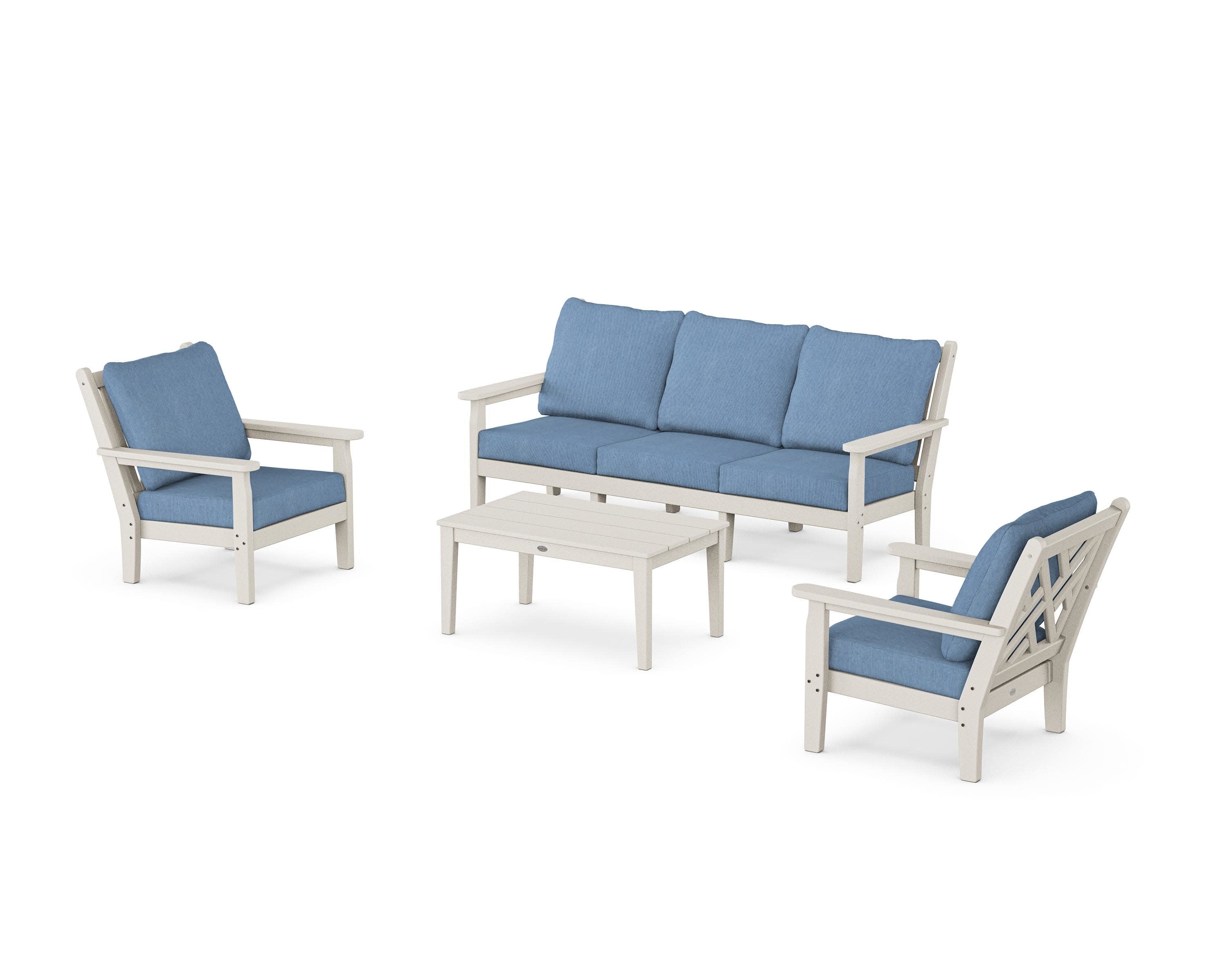 Chippendale 4-Piece Deep Seating Set with Sofa in Sand / Sky Blue