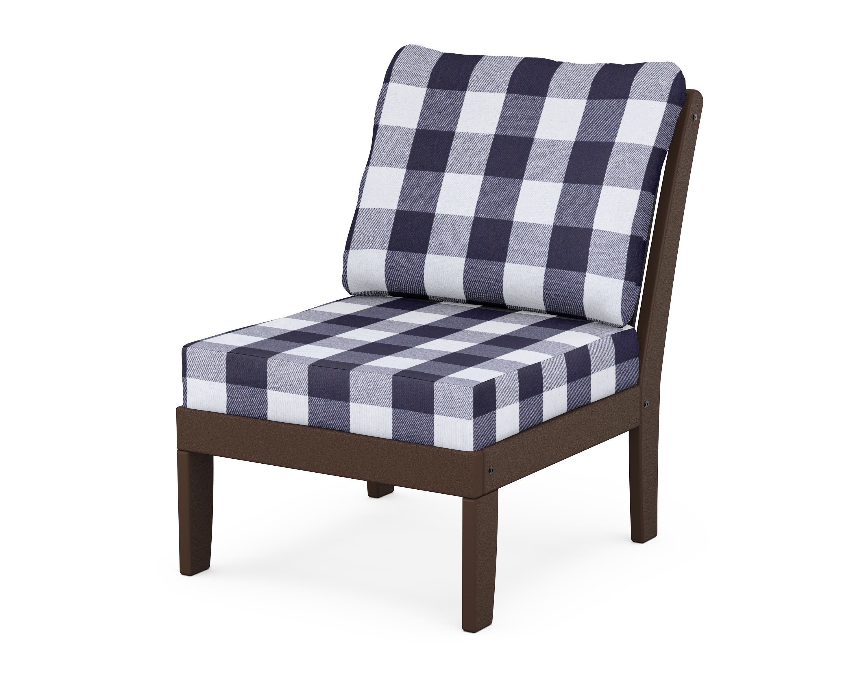 Braxton Modular Armless Chair in Mahogany / Buffalo Plaid Navy