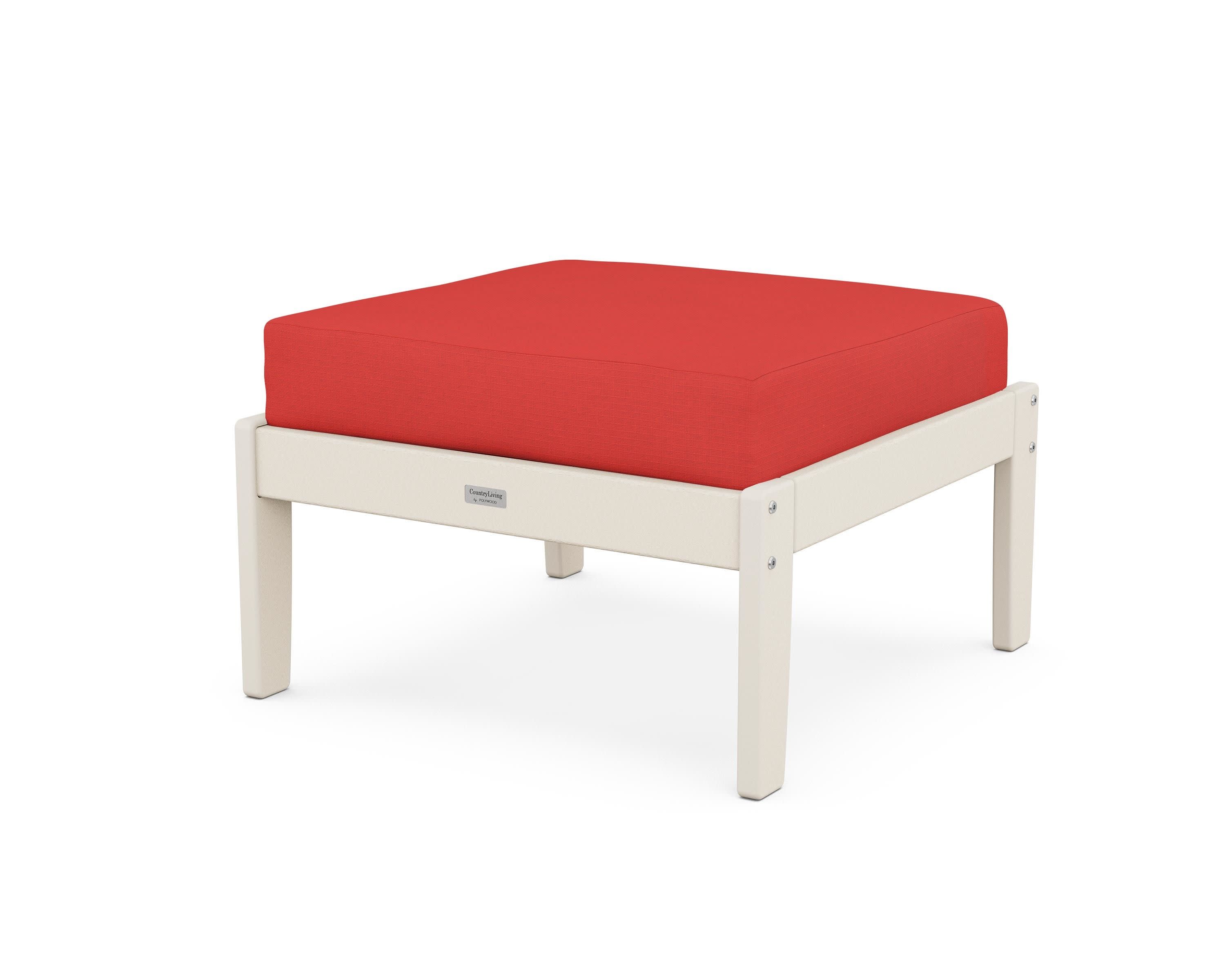 Cottage Deep Seating Ottoman in Sand / Crimson Linen