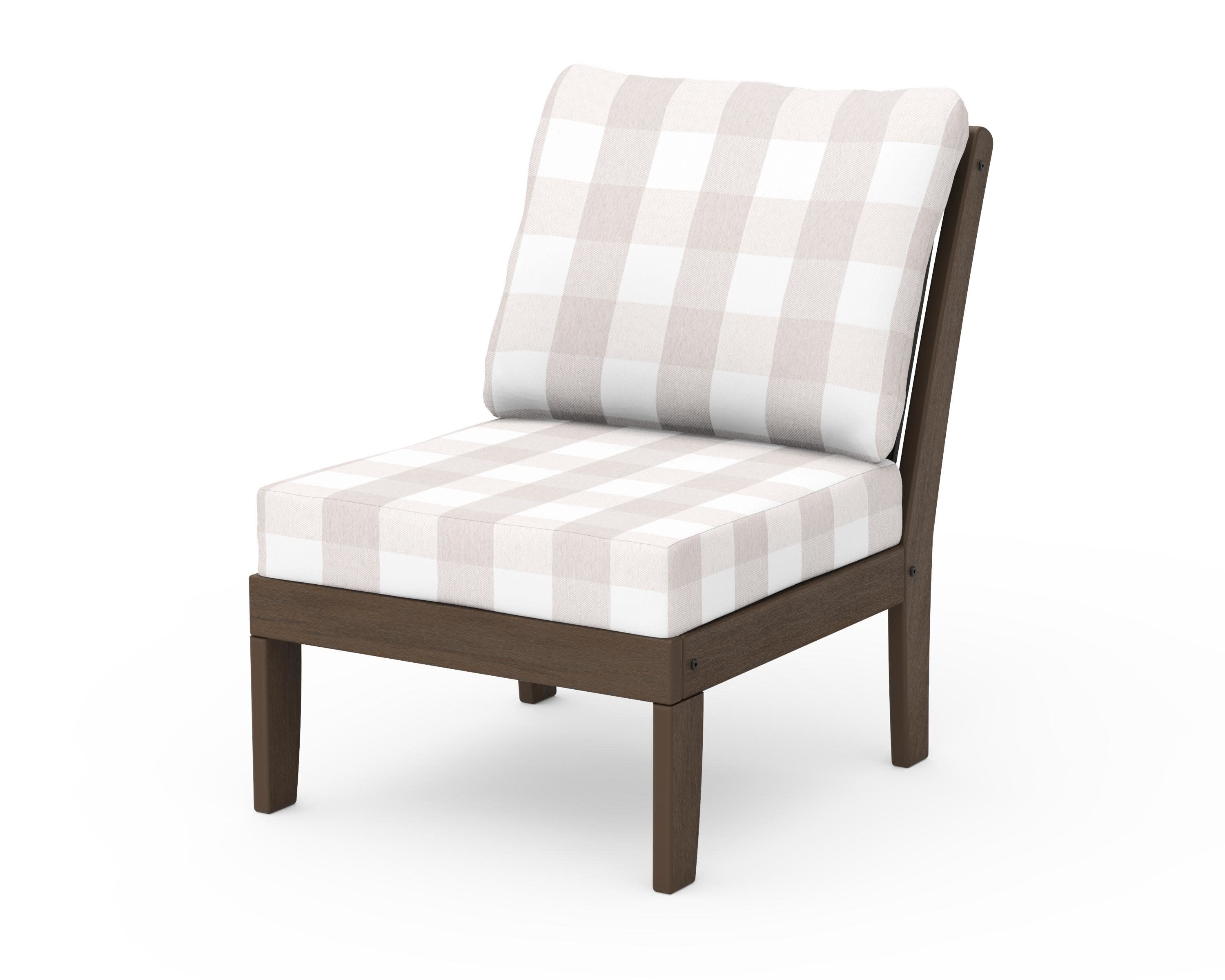Braxton Modular Armless Chair in Kona / Buffalo Plaid Dune Burlap