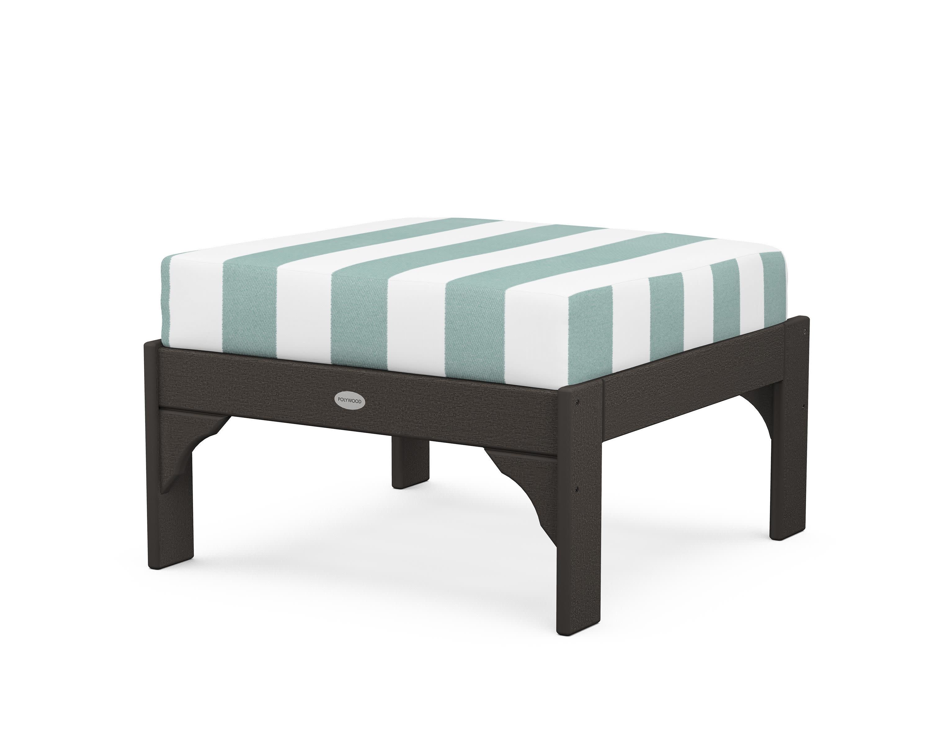 Vineyard Deep Seating Ottoman in Vintage Coffee / Cabana Stripe Glacier Spa