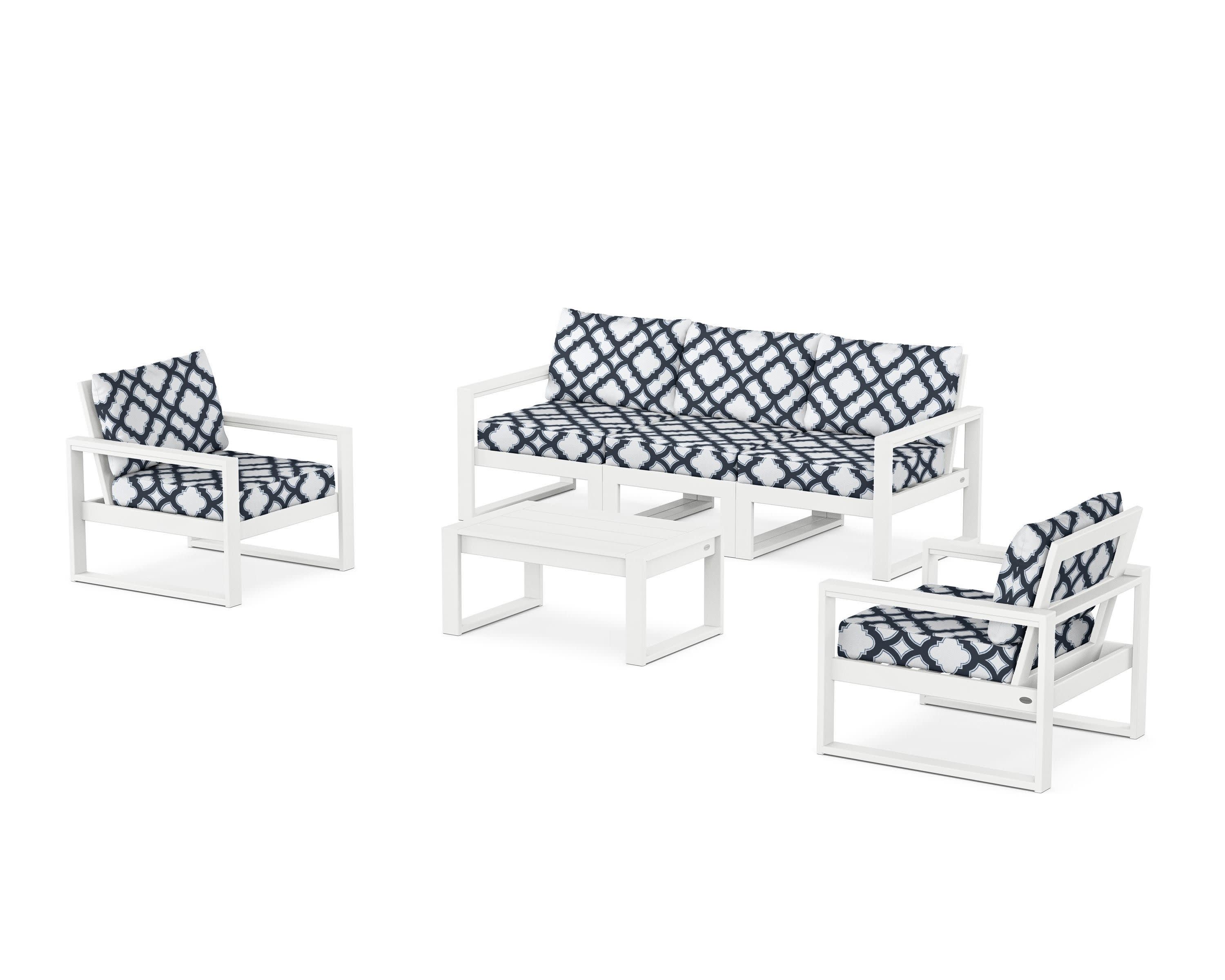 EDGE Sectional 4-Piece Deep Seating Set with Sofa in White / Trellis Marine Indigo