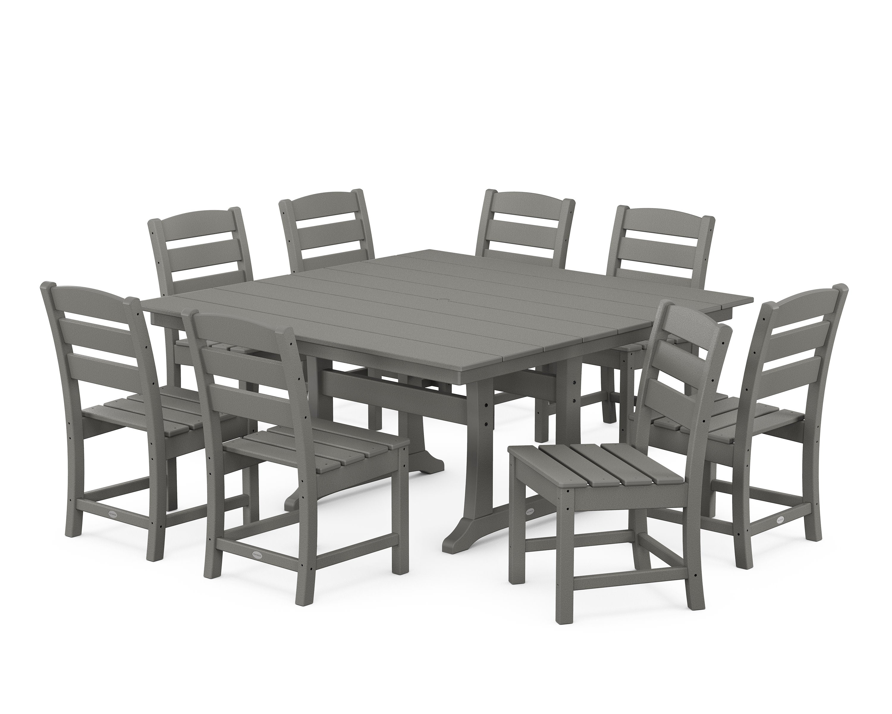 Lakeside 9-Piece Farmhouse Trestle Dining Set in Slate Grey