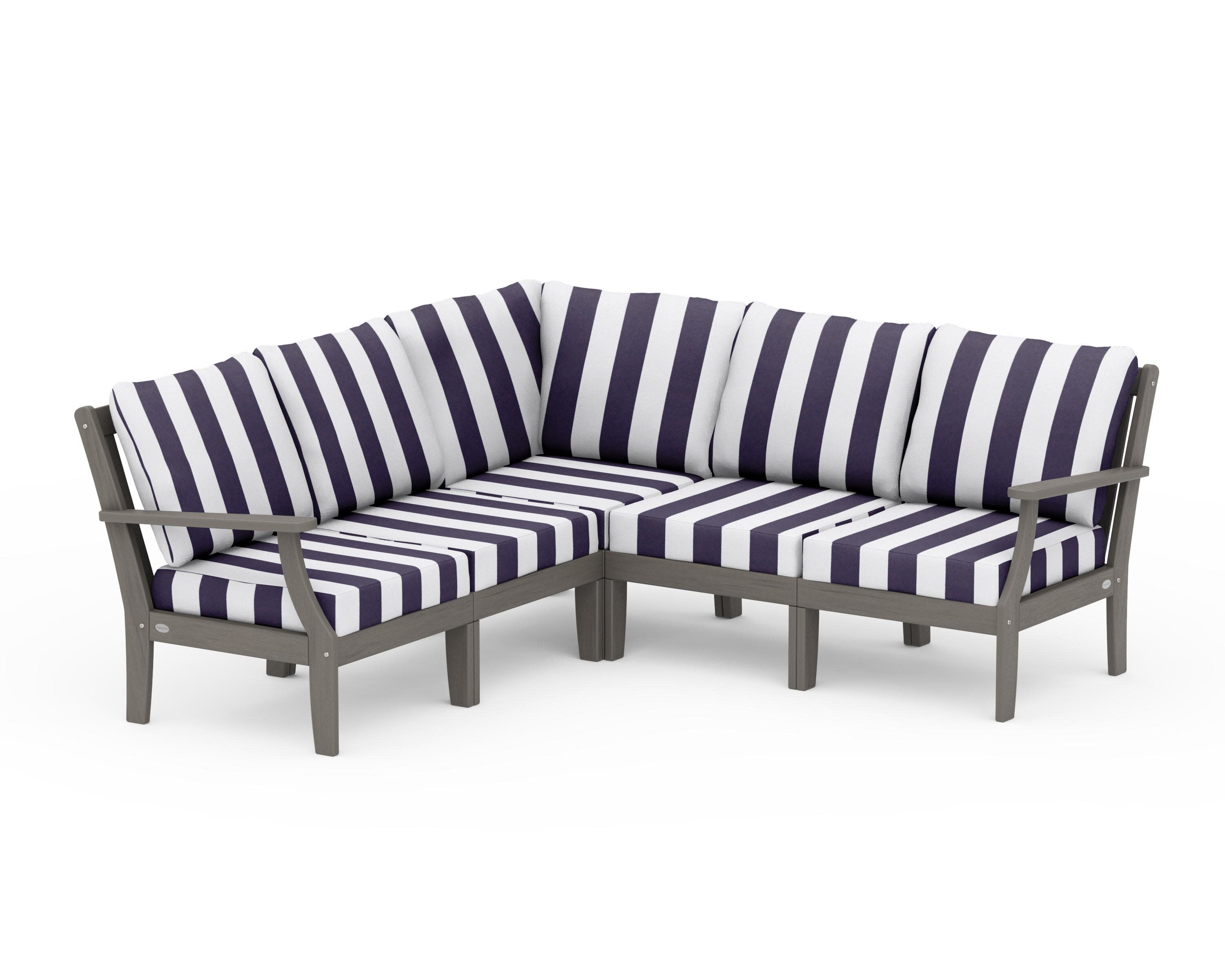 Braxton Modular 5-Piece Deep Seating Set in Driftwood / Cabana Stripe Navy