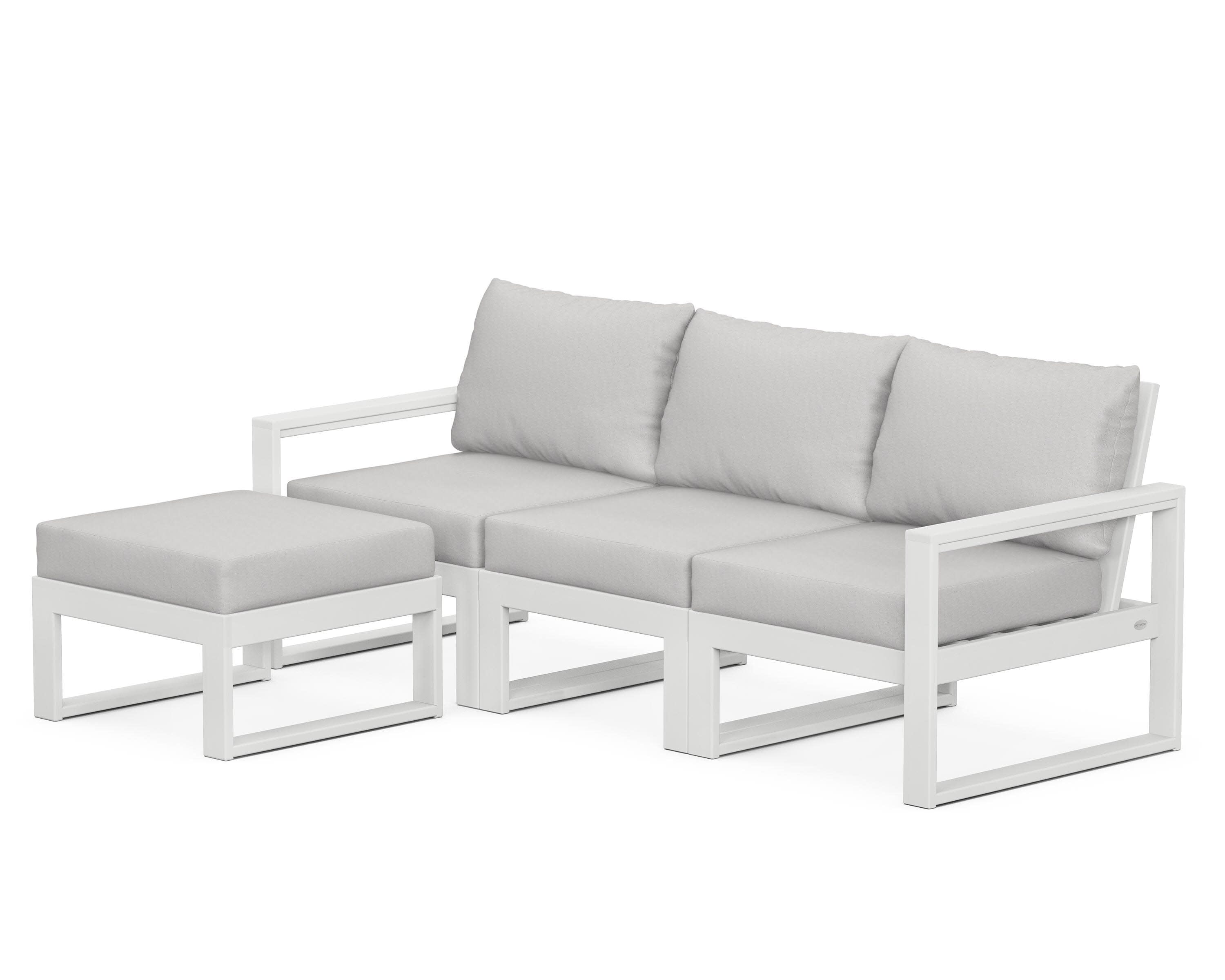 EDGE 4-Piece Modular Deep Seating Set with Ottoman in White / Diamond in the Rough