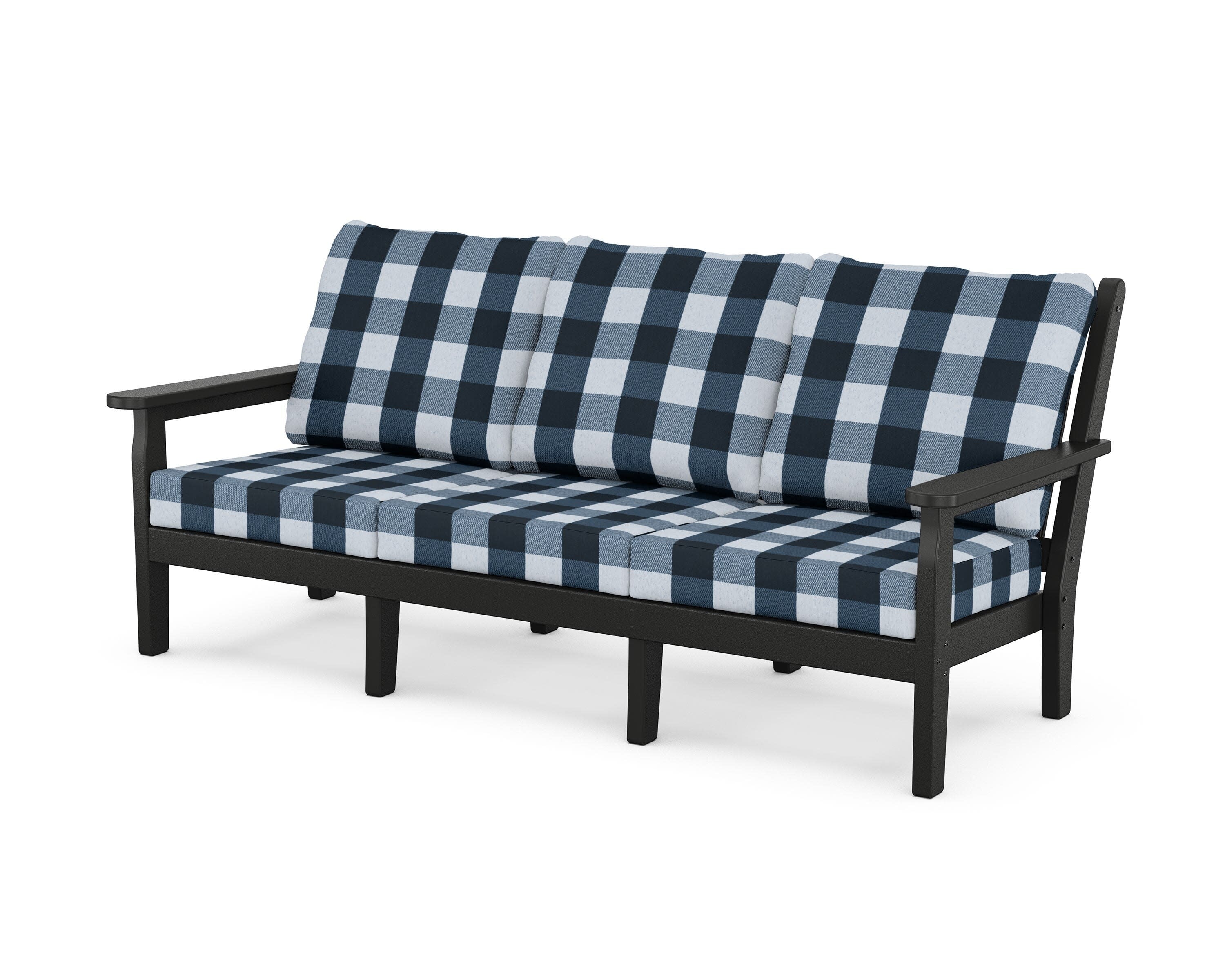 Chippendale Deep Seating Sofa in Black / Buffalo Plaid Marine Indigo