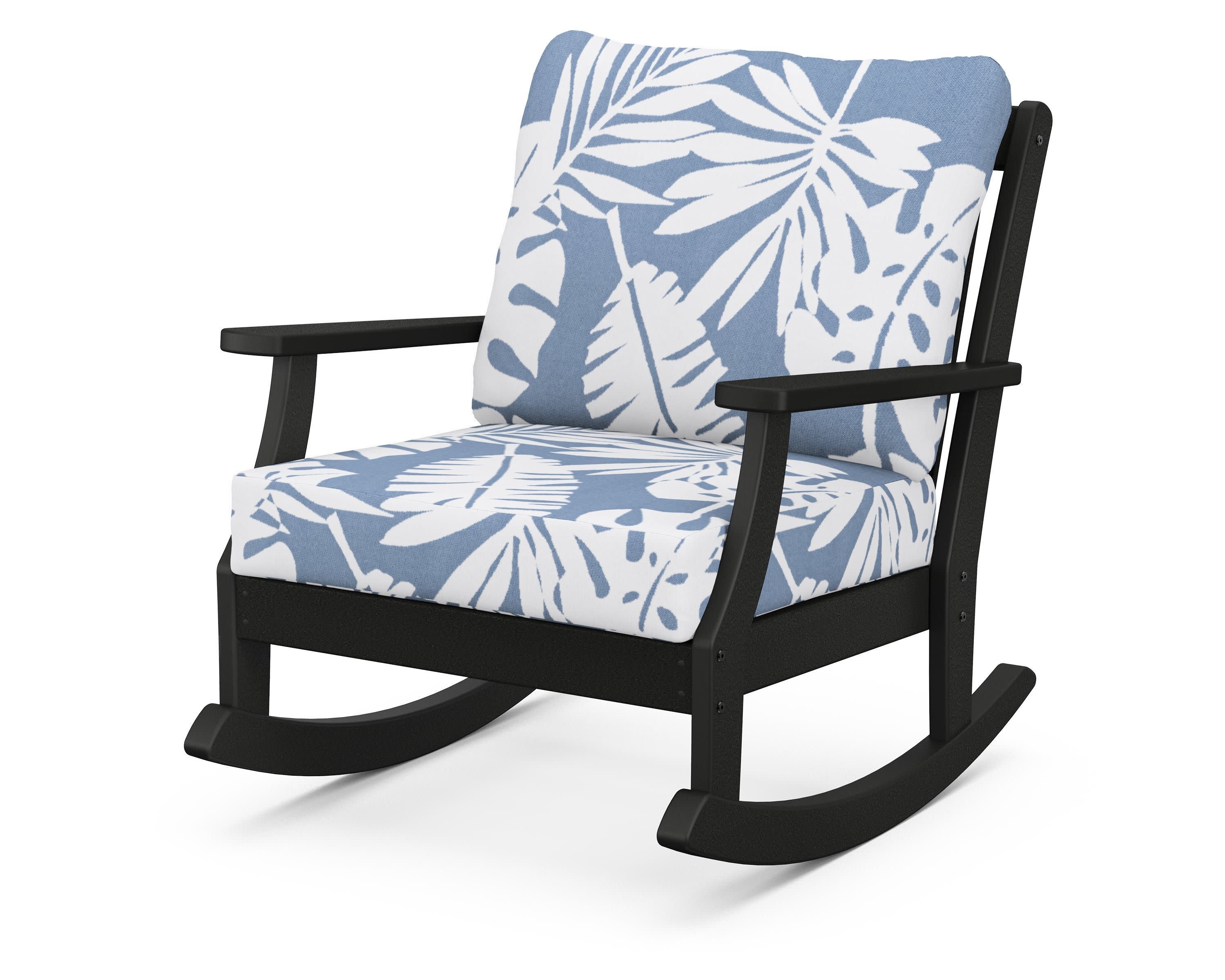 Braxton Deep Seating Rocking Chair in Black / Leaf Sky Blue