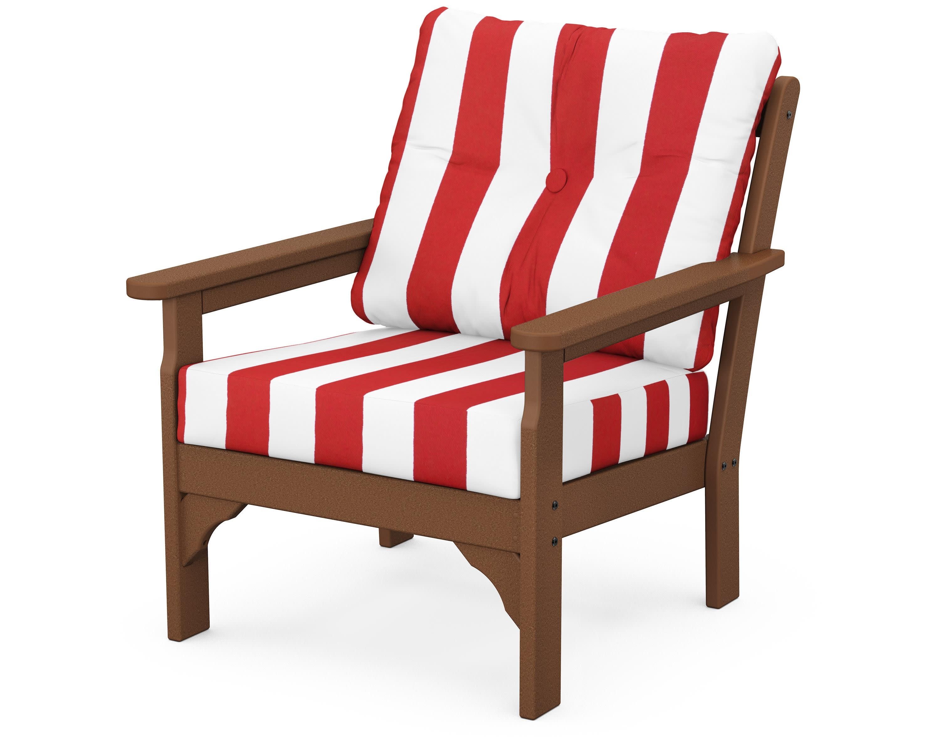 Vineyard Deep Seating Chair in Teak / Cabana Stripe Crimson