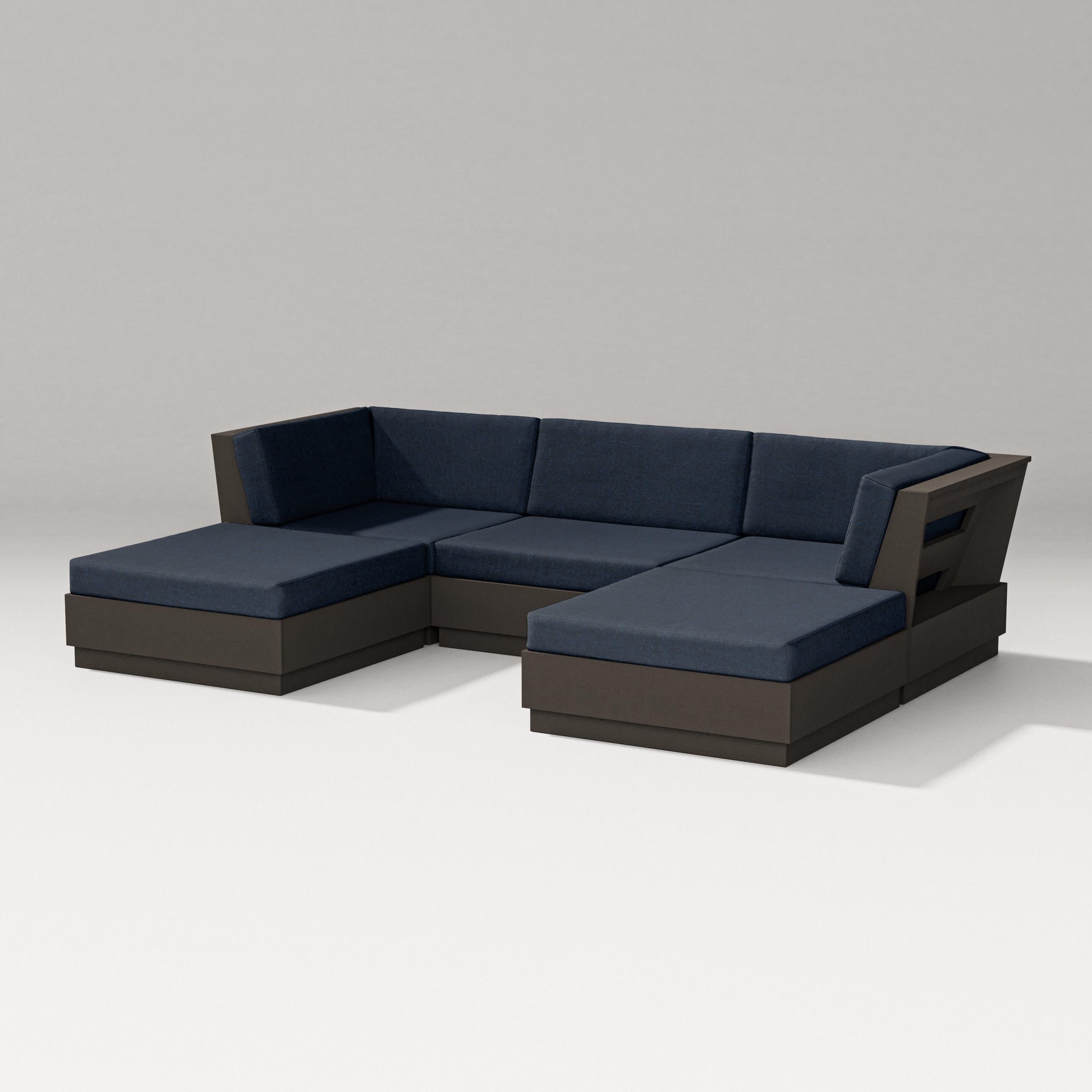 Elevate Double Chaise Sectional in Vintage Coffee / Marine Indigo
