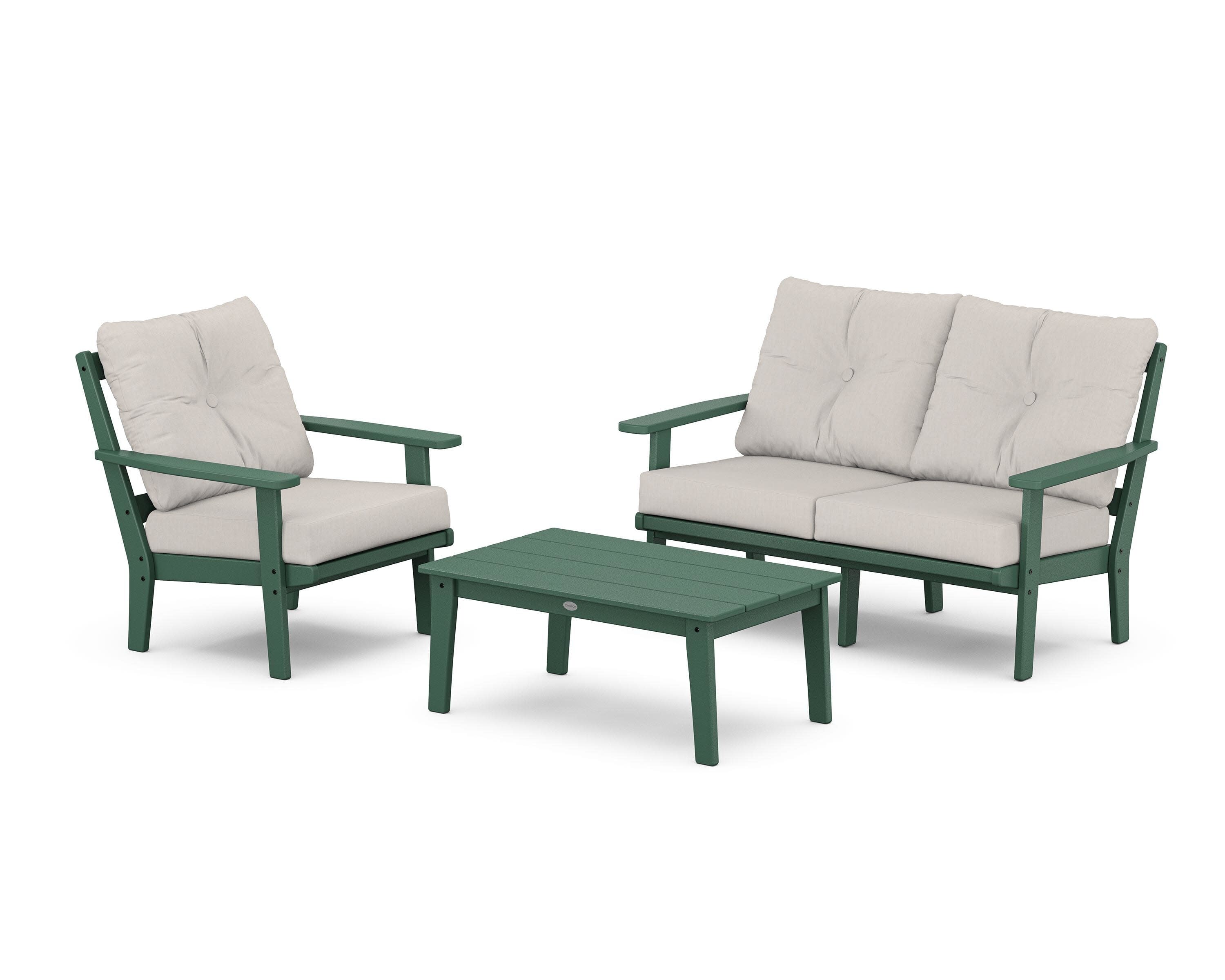 Prairie 3-Piece Deep Seating Set with Loveseat in Green / Cast Ash