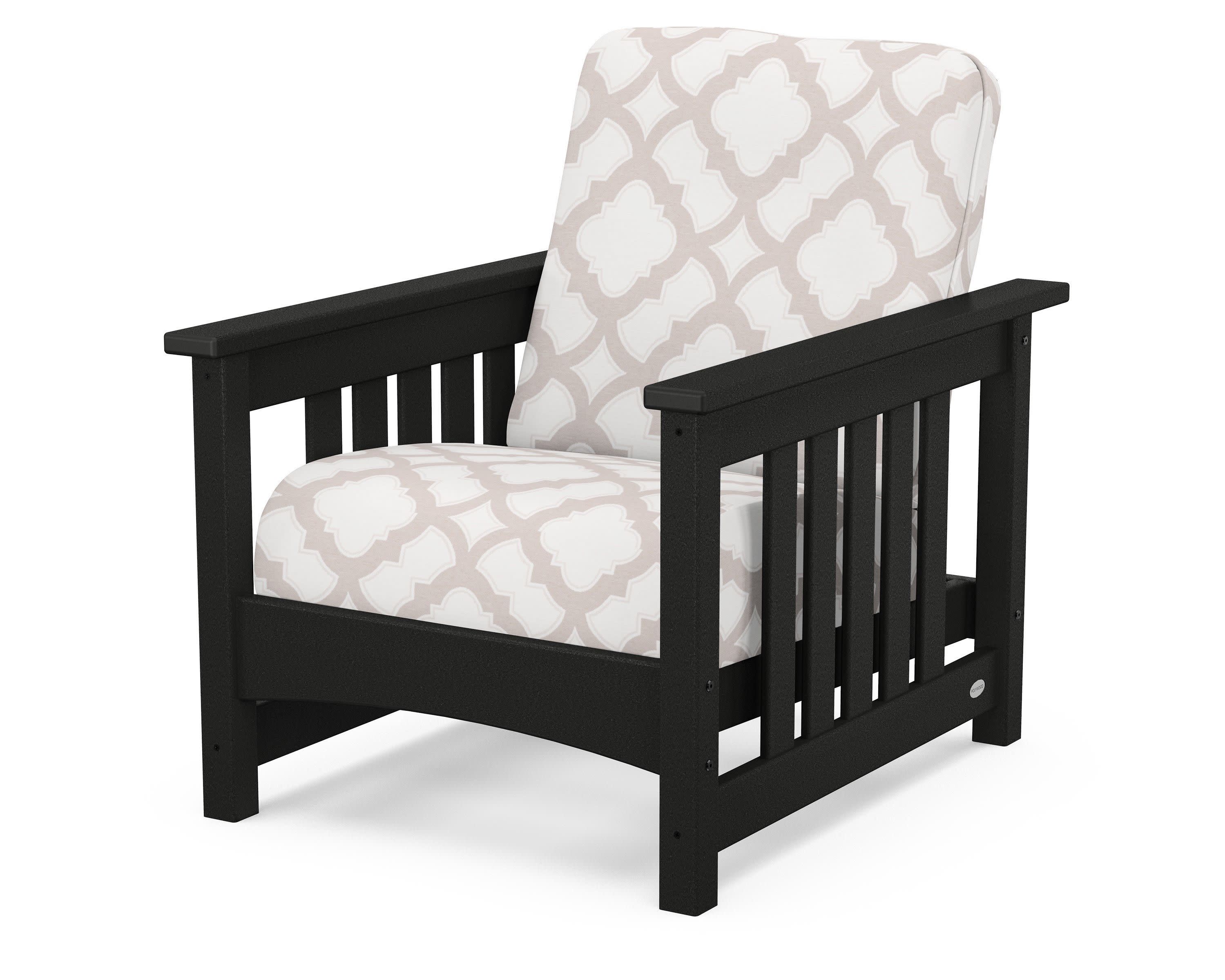 Club Mission Chair in Black / Trellis Dune Burlap