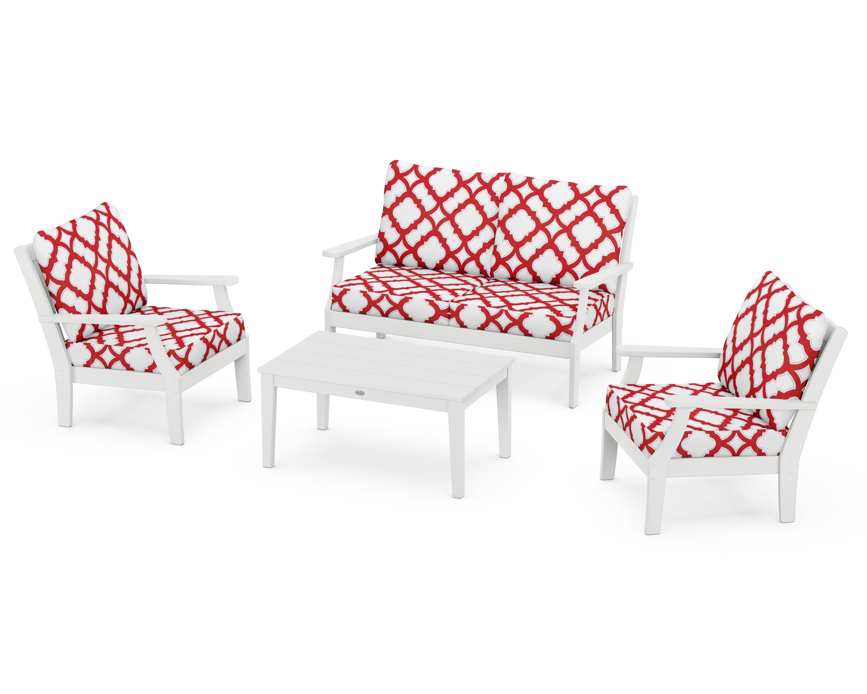 Braxton 4-Piece Deep Seating Chair Set in White / Trellis Crimson