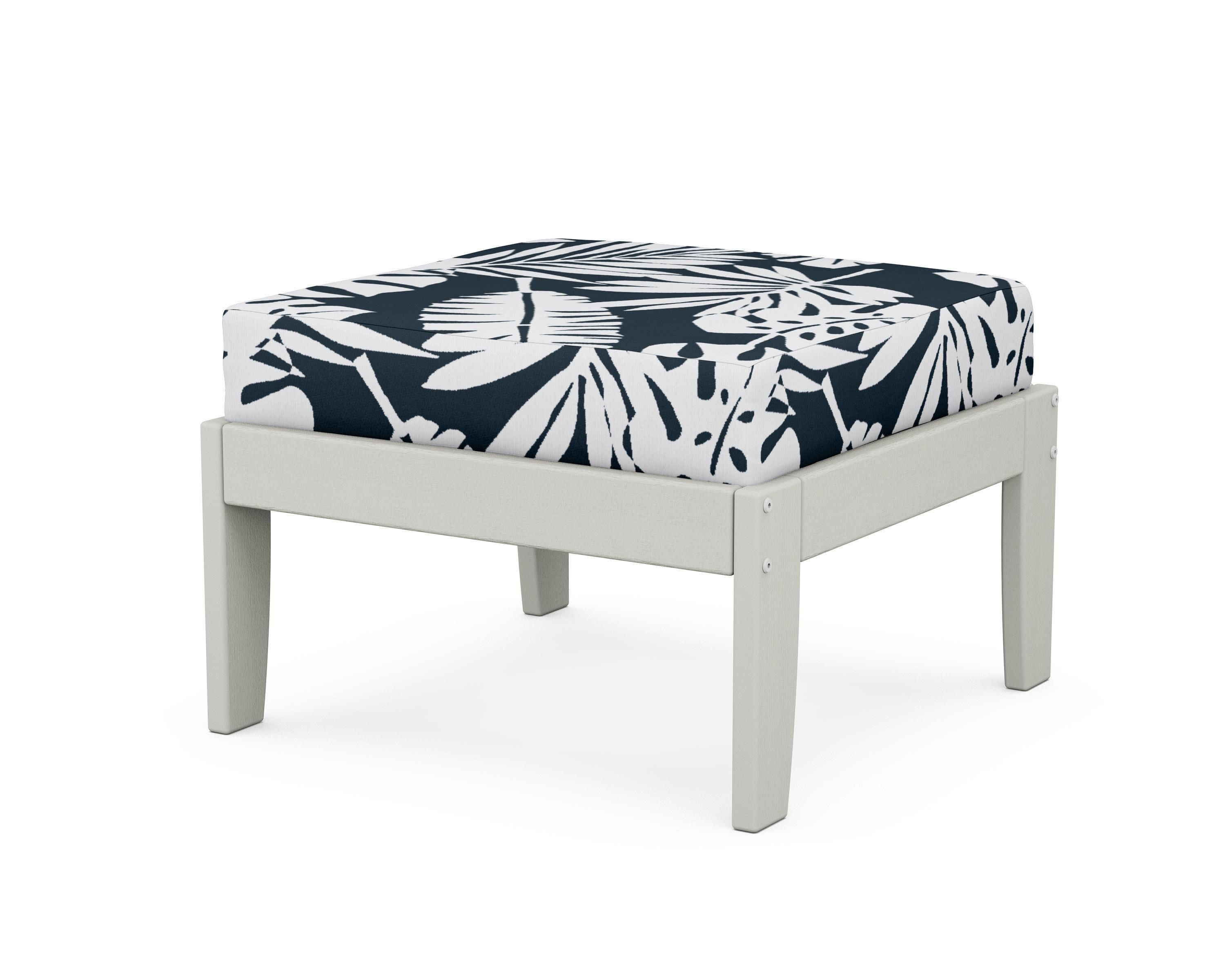 Modular Ottoman - Classic in Vintage White / Leaf Marine Indigo