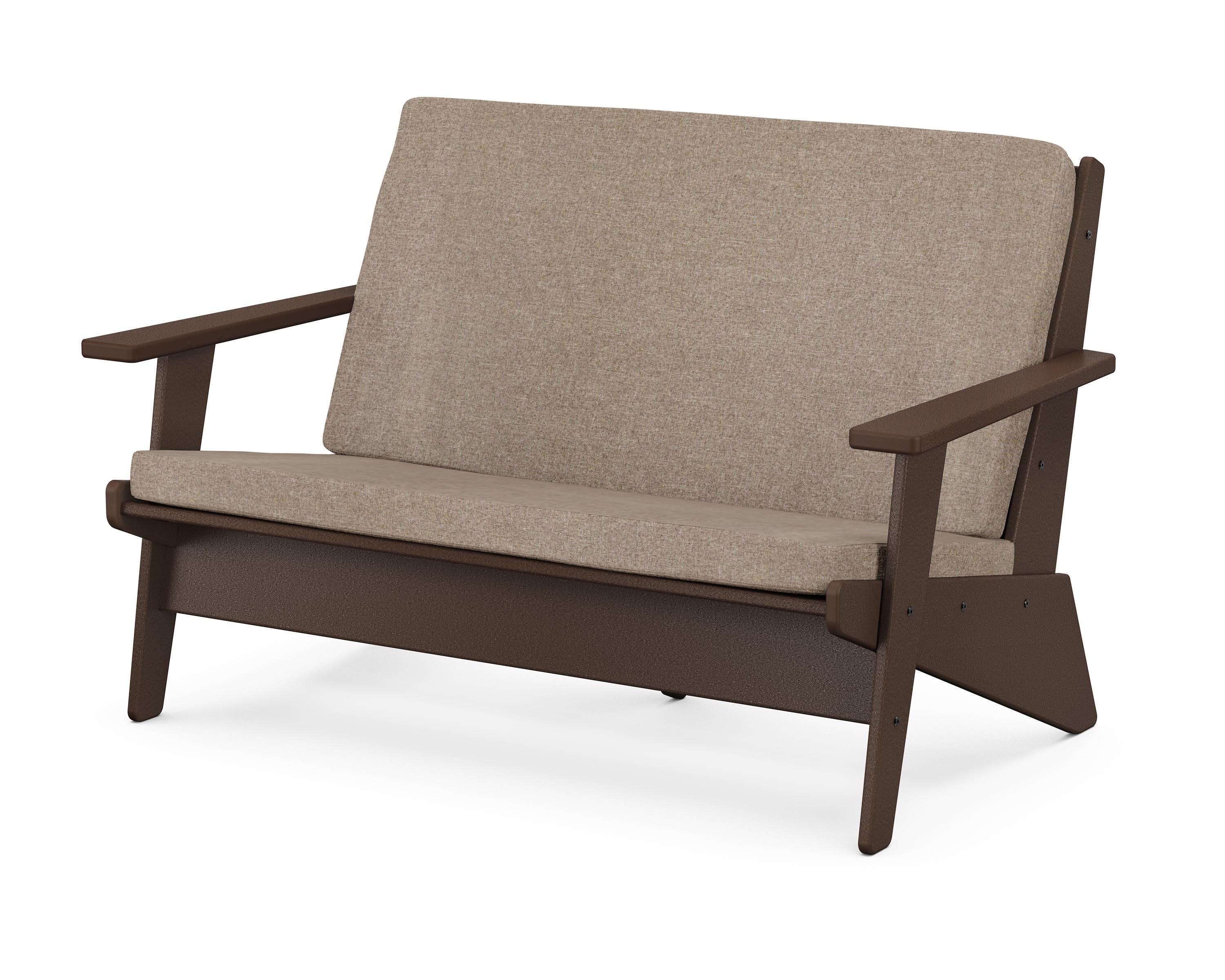 Riviera Modern Lounge Loveseat in Mahogany / Spiced Burlap