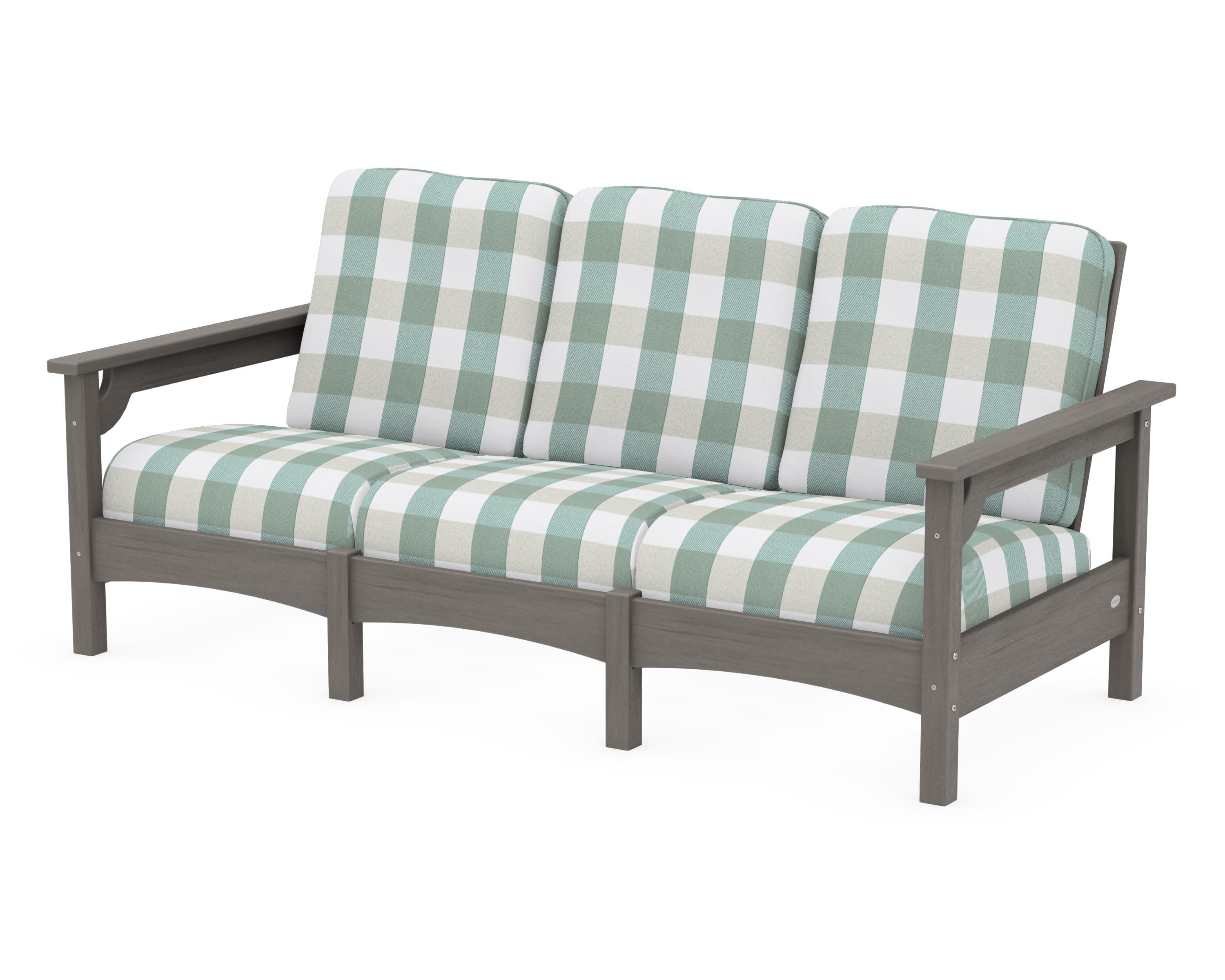 Club Sofa in Driftwood / Buffalo Plaid Glacier Spa