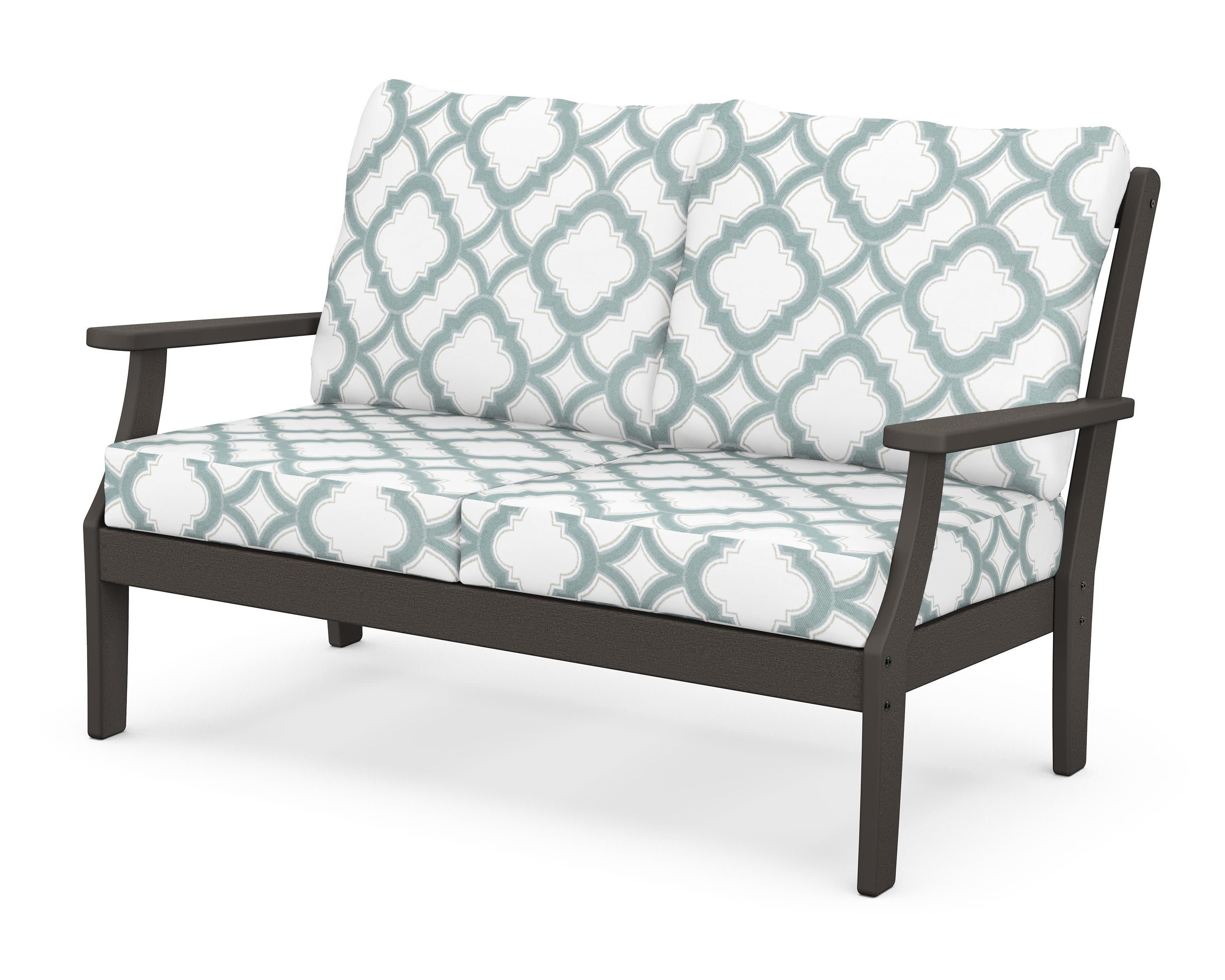 Braxton Deep Seating Loveseat in Vintage Coffee / Trellis Glacier Spa