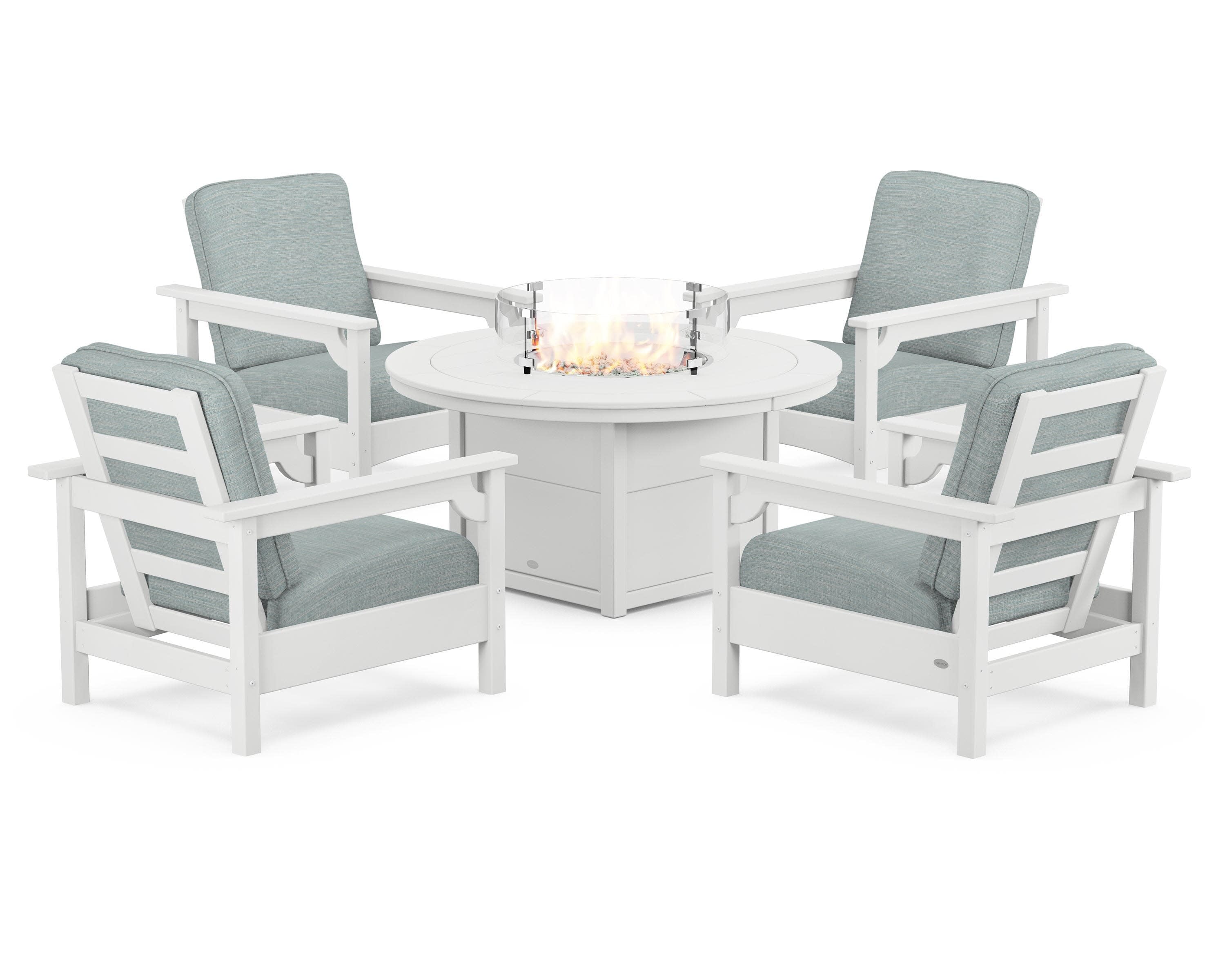 Club 5-Piece Conversation Set with Fire Pit Table in White / Soothe Mist