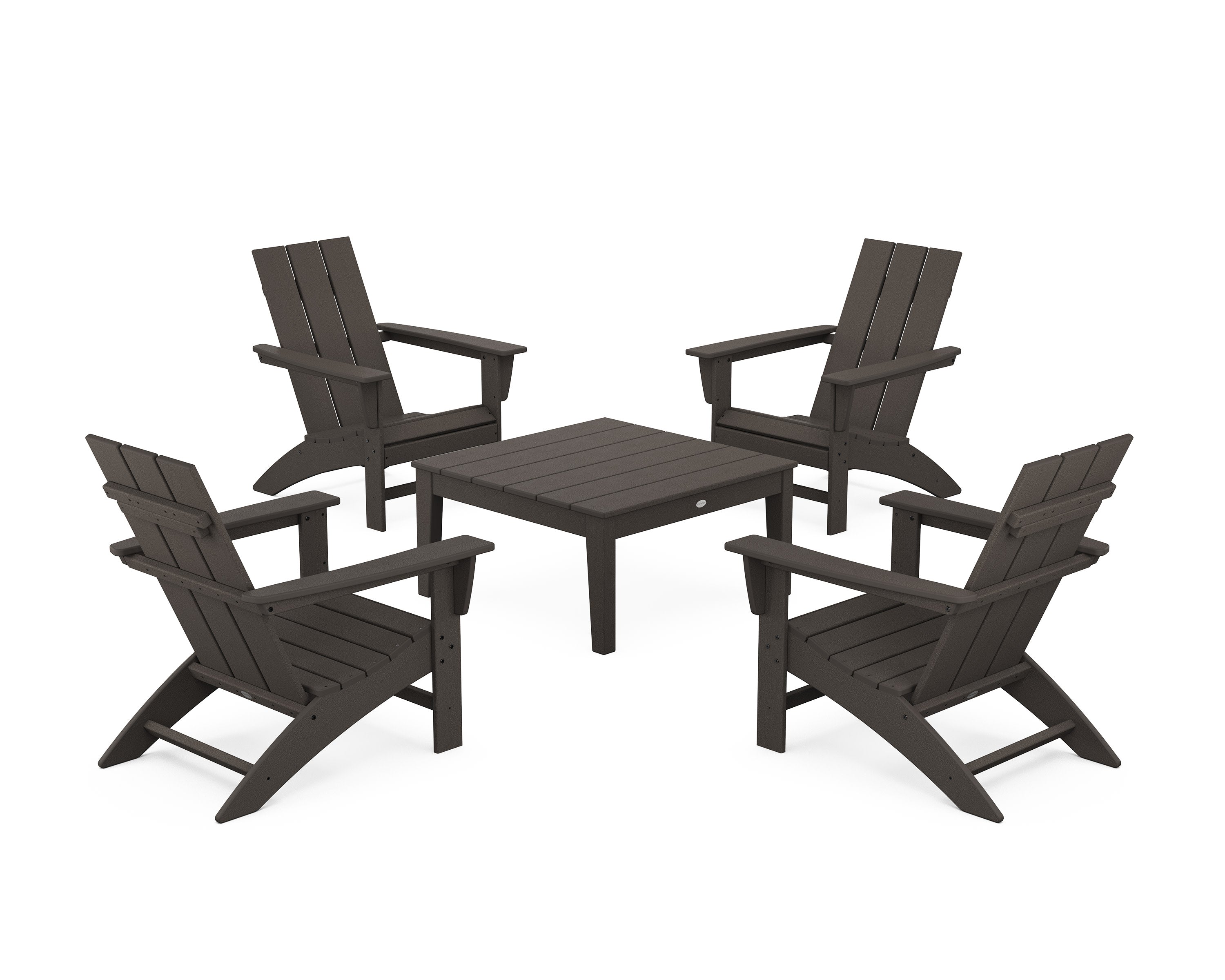 5-Piece Modern Adirondack Chair Conversation Set with 36" Conversation Table in Vintage Coffee
