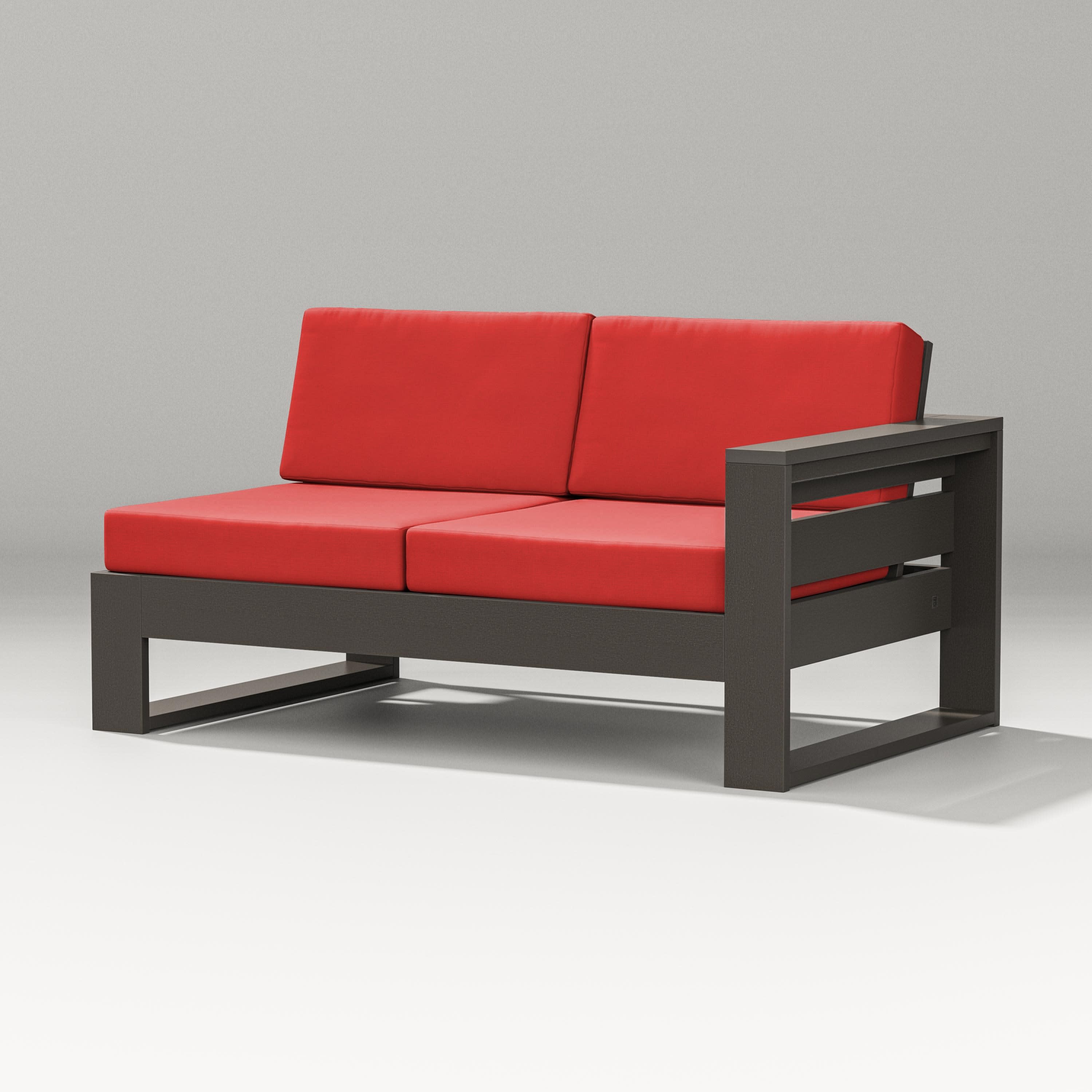 Latitude Modular Right Arm Loveseat in Vintage Coffee / Crimson Linen