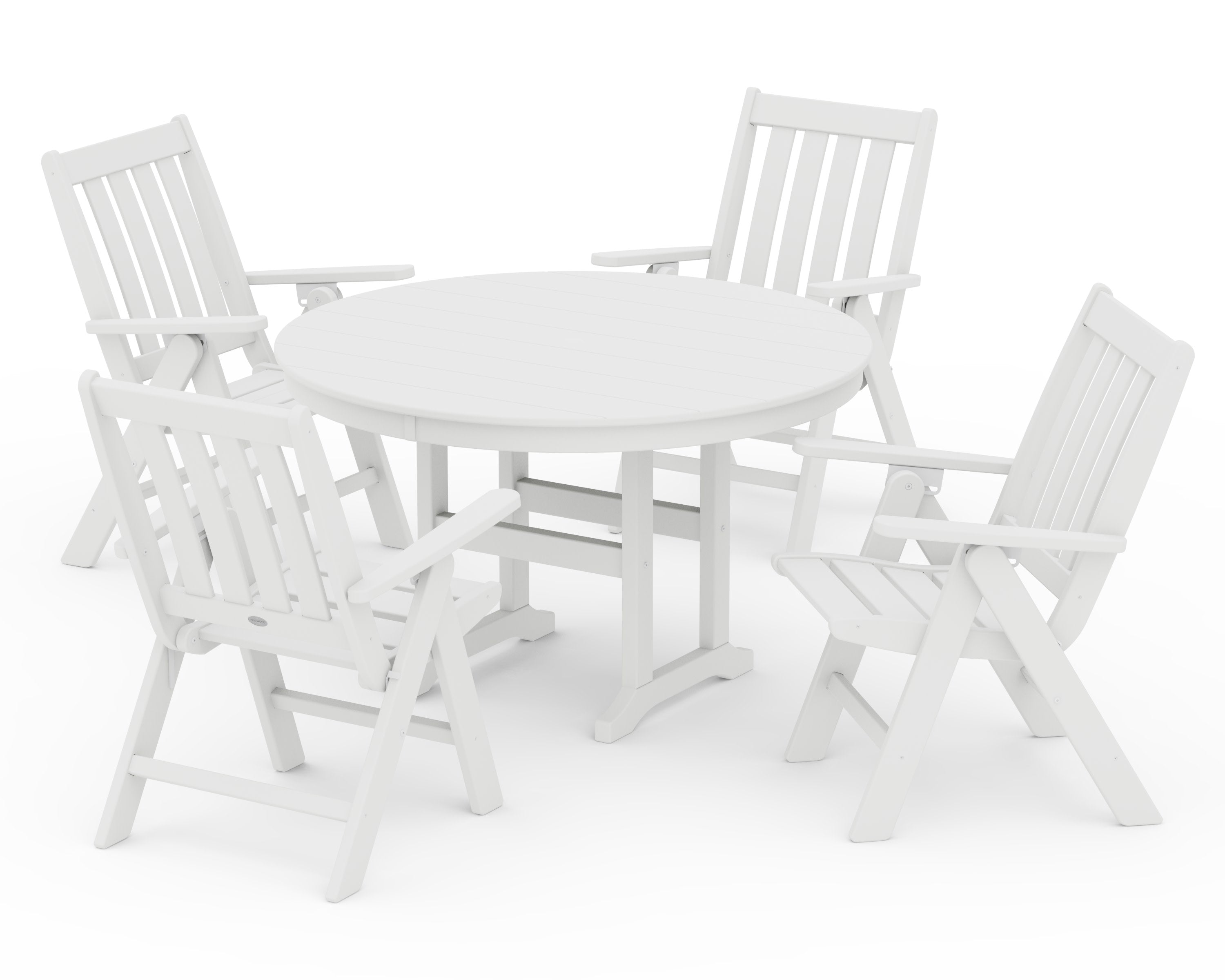 Vineyard Folding Chair 5-Piece Round Farmhouse Dining Set in White