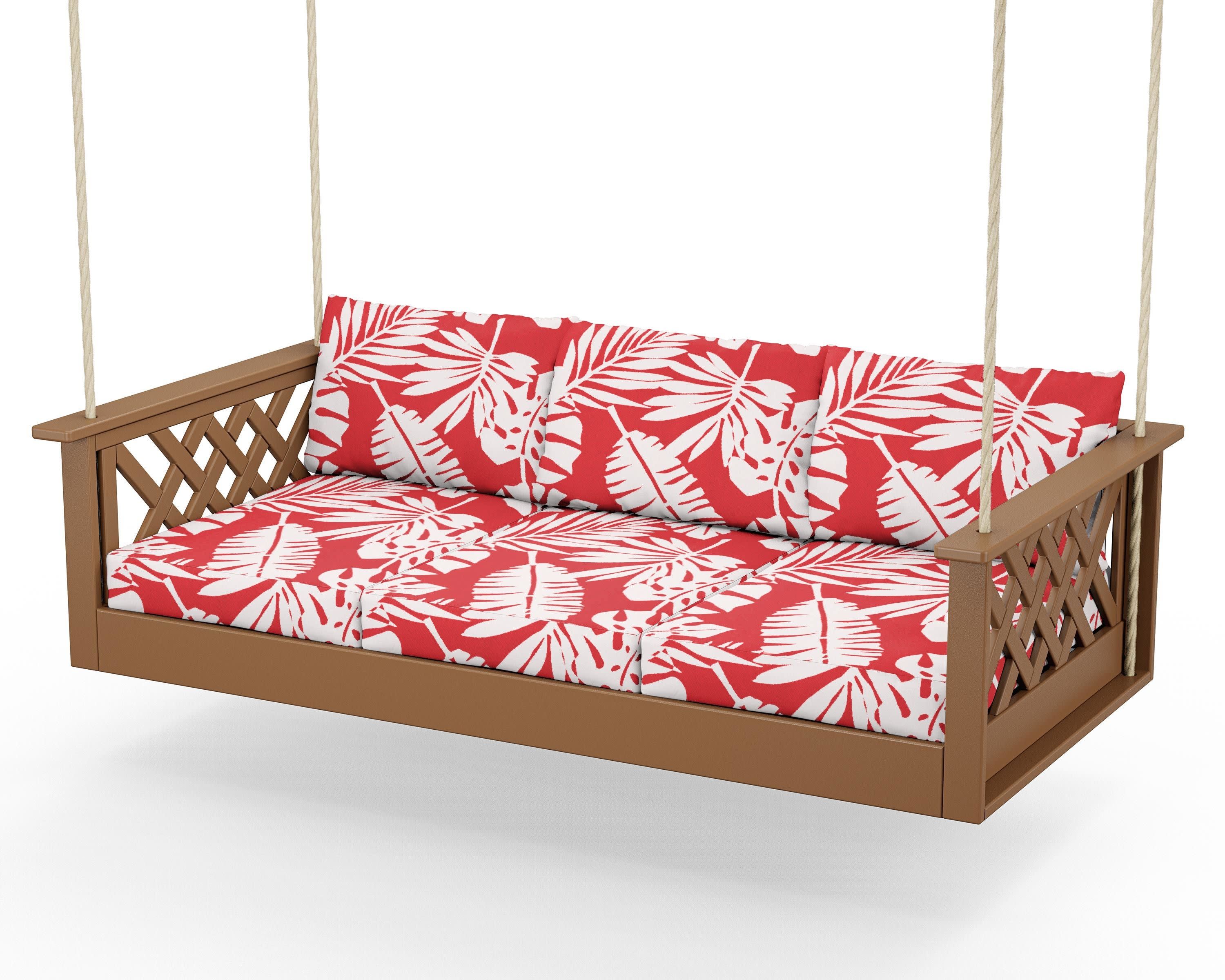 Wovendale Daybed Swing in Teak / Leaf Crimson
