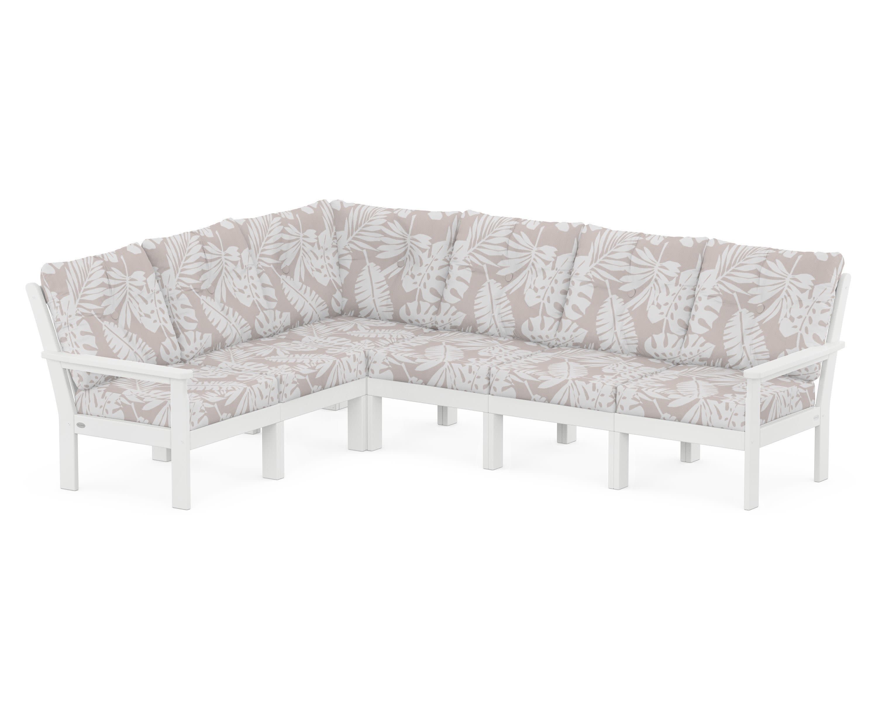 Vineyard 6-Piece Sectional in White / Leaf Dune Burlap