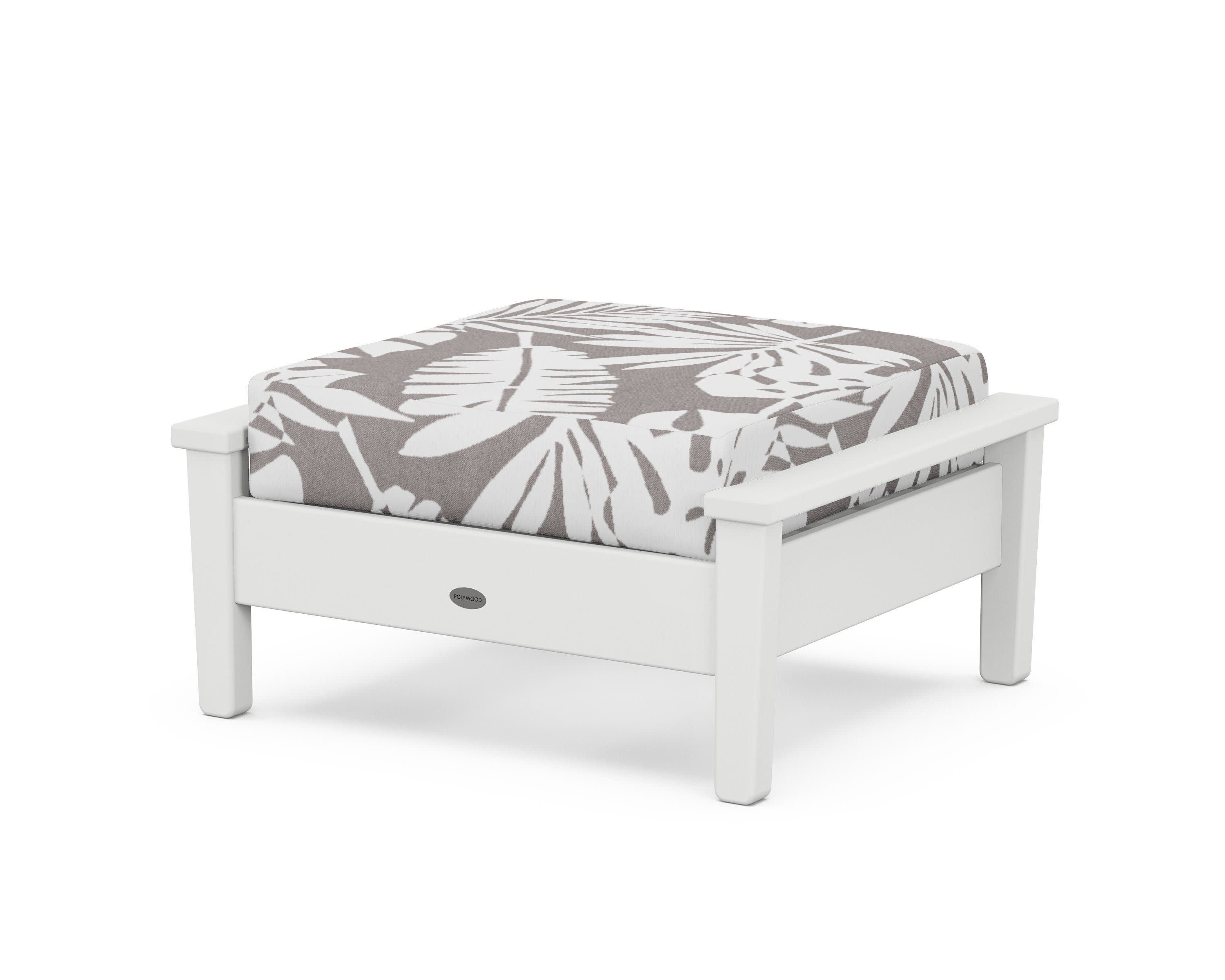 Prescott Deep Seating Ottoman in White / Leaf Grey Mist